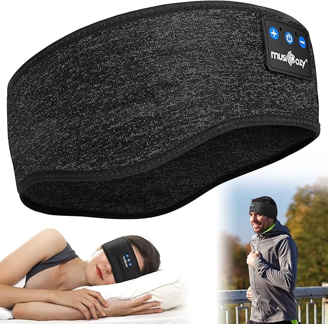 MUSICOZY Sleep Headphones Headband Bluetooth Soft Headphones for Sleeping & Sport with Thin Speakers,Wireless Music Earphones Tech Gifts for Men Women Teens Yoga Workout Fitness Relax Travel