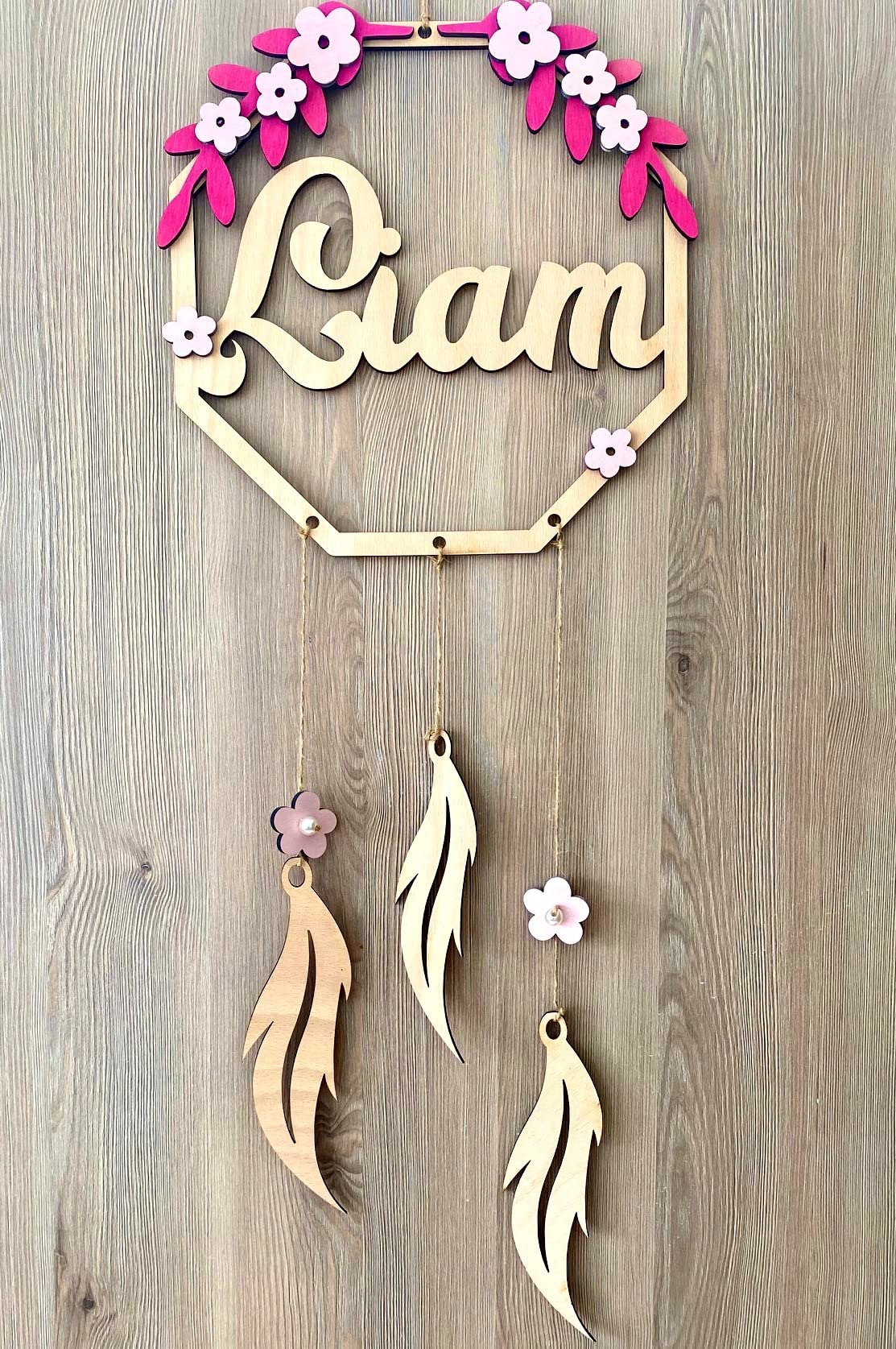 Personalisierter Traumfänger mit Namen Traumfänger aus HOL, Kleine handgefertigter Traumfänger für Schlafzimmer Kinderzimmer-Dekoration Kleine Babyparty-Geschenk (60 cm)