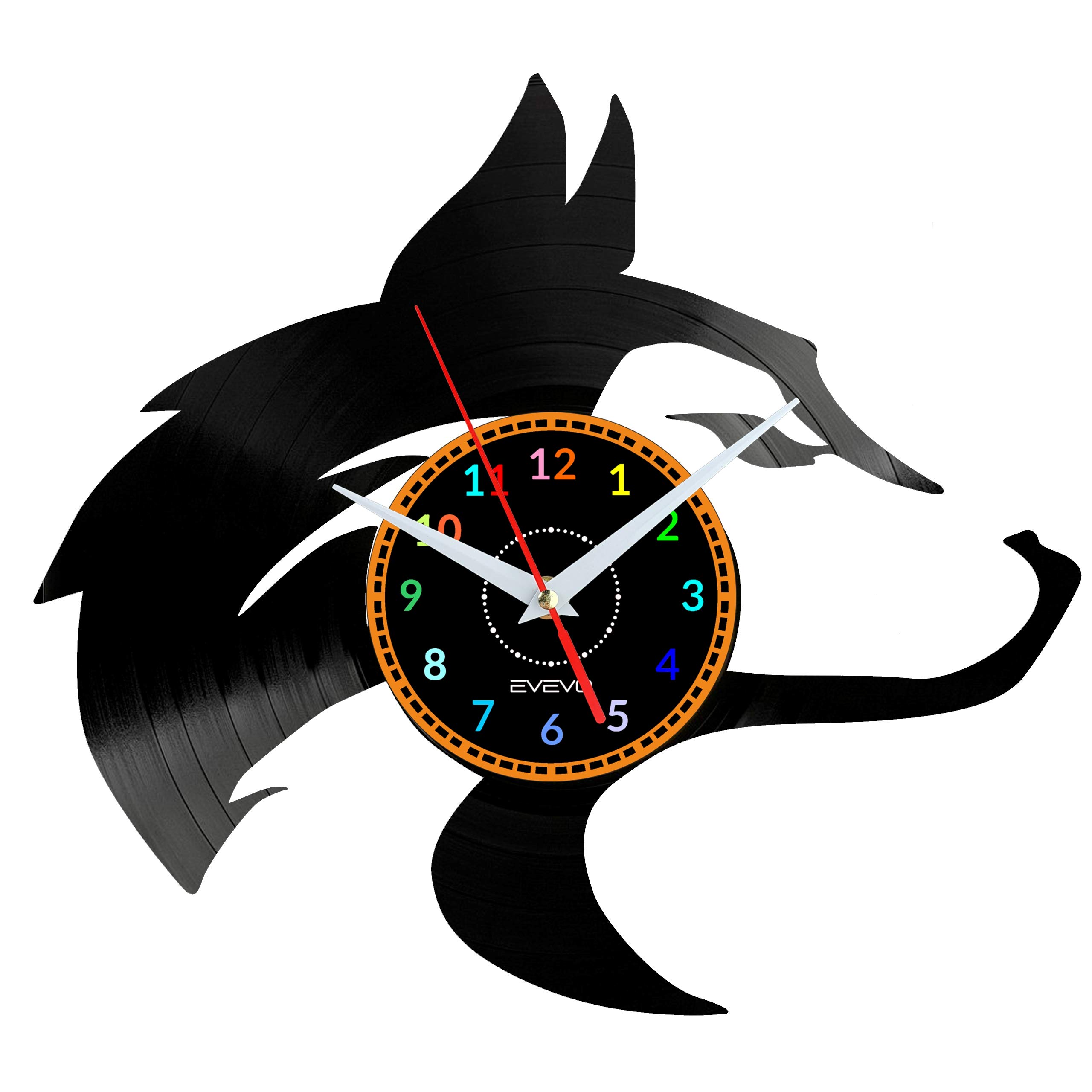 Horloge murale loup décorative moderne en vinyle noir pour salon et chambre W1311