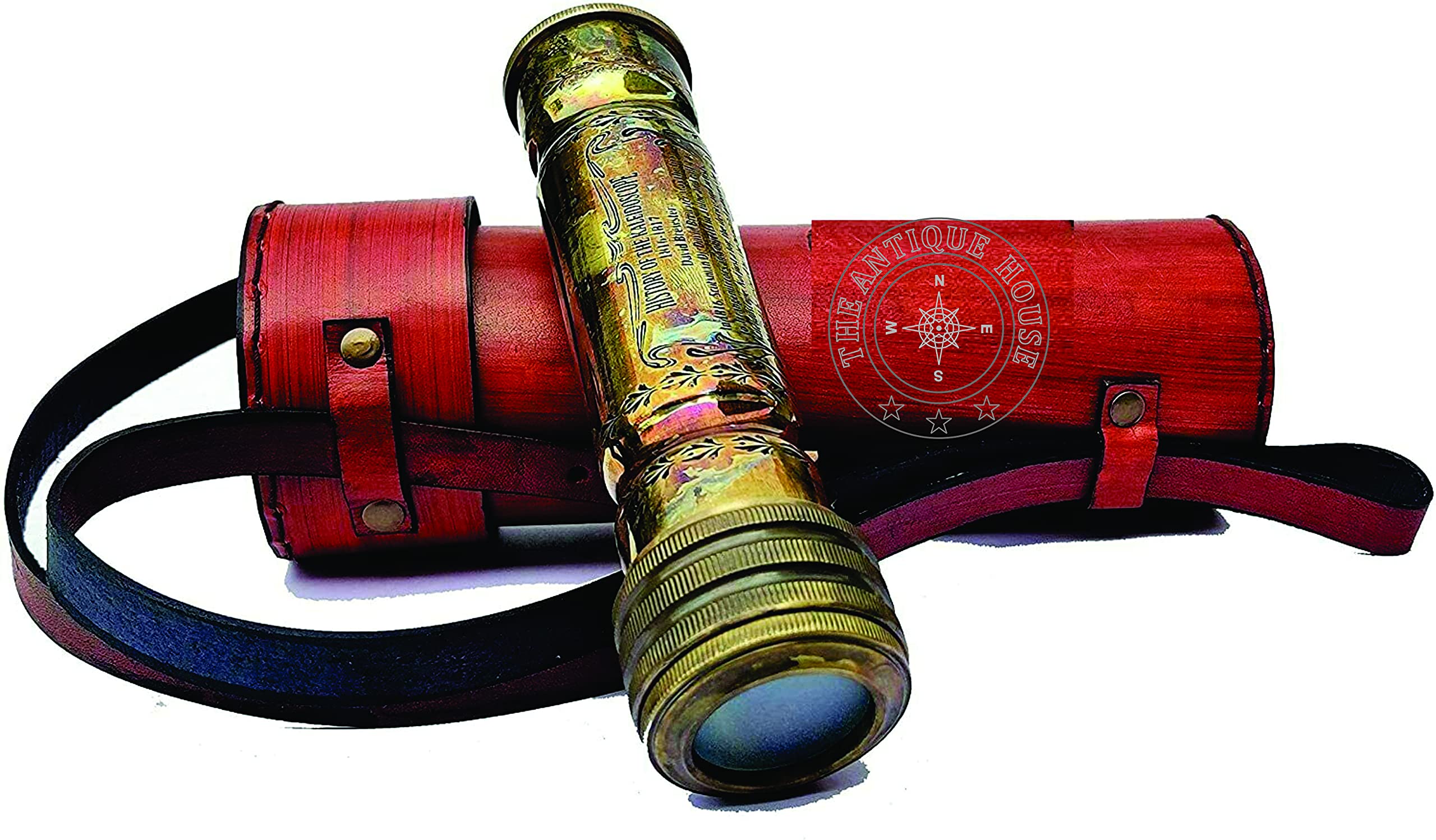THE ANTIQUE HOUSE Brass Working 8 Inches Multicolored Kaleidoscope with Leather Cover Best Birthday Gift for Children