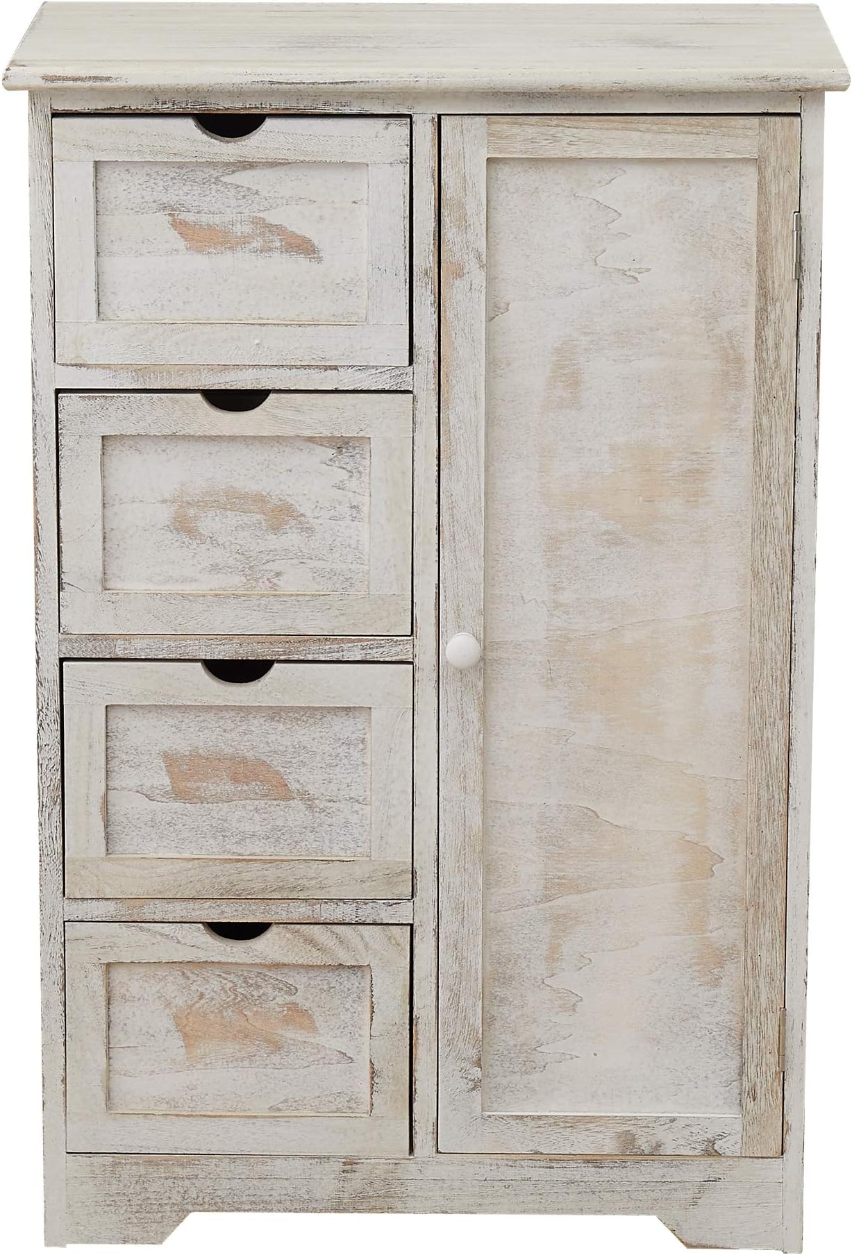 Rebecca Mobili Chest of Drawers Cupboard 4 Drawers 1 Door Wood White Retrò Barthroom Kitchen - 82 x 55 x 30 cm (H x W x D) - Art. RE4490