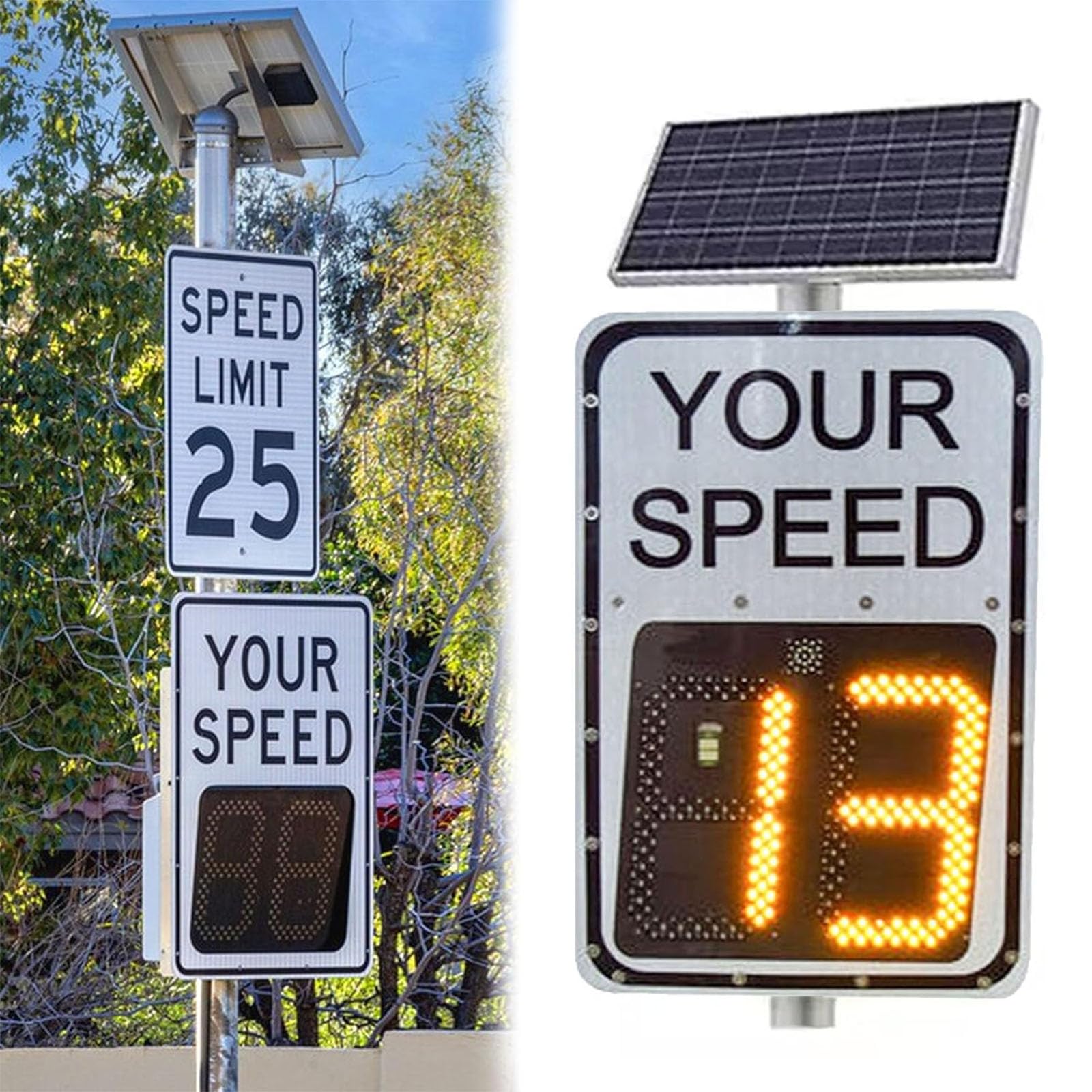 Cartel de Velocidad Radar con Carcasa de Aluminio y Pantalla LED en Tiempo Real - Panel de Retroalimentación de Velocidad para Escuelas, Estacionamientos, Segu(Size:50*70cm/20*27in,Color:Blanca)