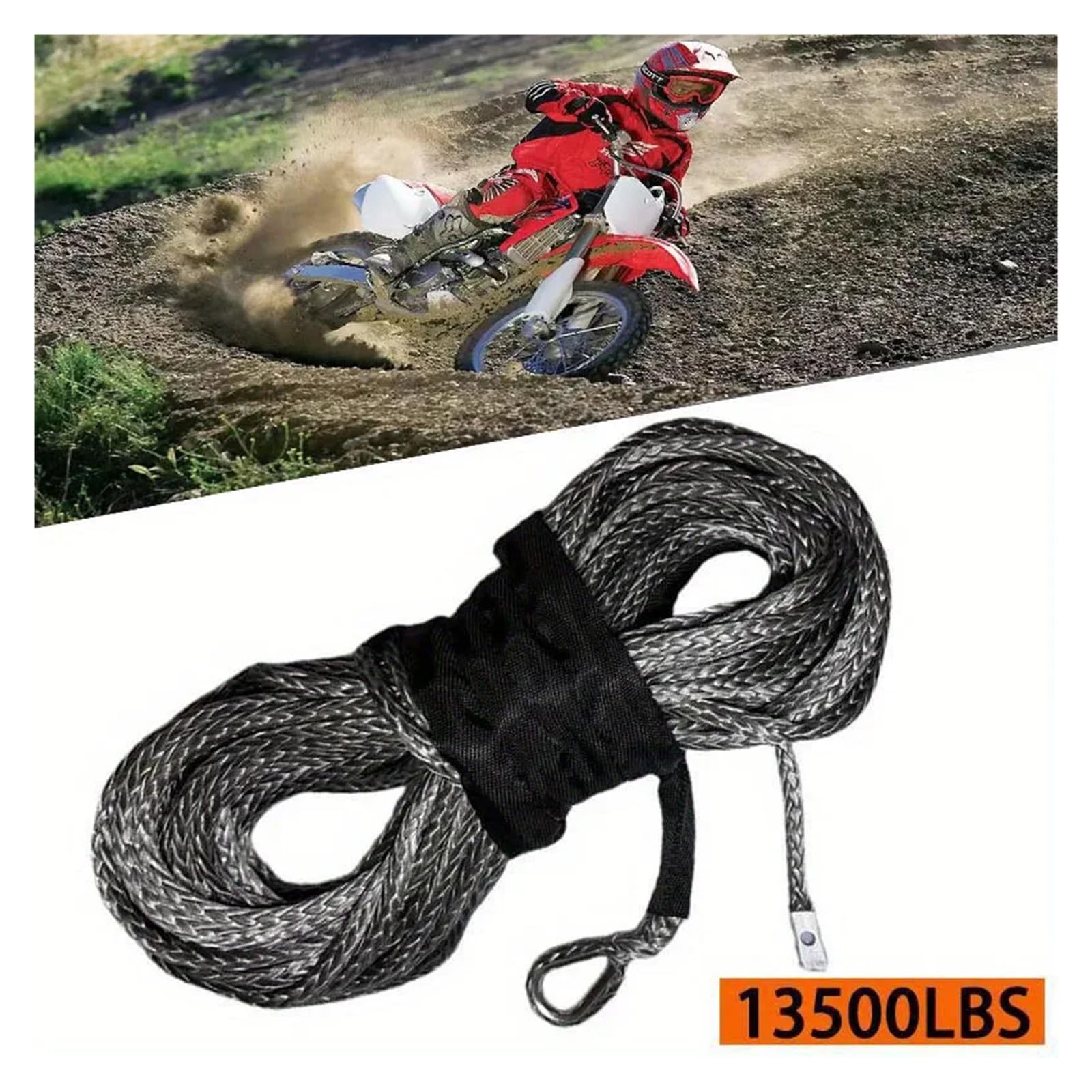 Syntetyczna lina wyciągarki 26 m x 7,5 mm, 13500 funtów, wytrzymała, do samochodów ciężarowych, łodzi, quadów, akcesoriów zewnętrznych Wysoka wytrzymałość(Orange)
