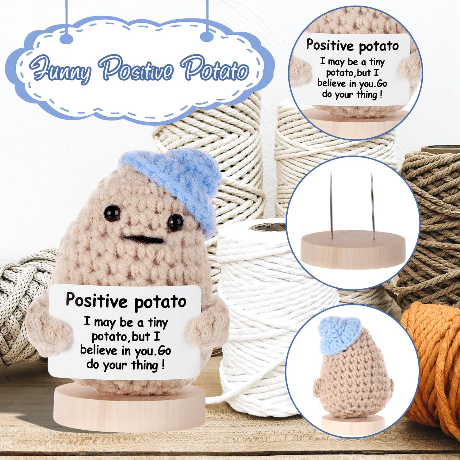 Aolso Lustige Positive Kartoffel, Gestrickte Kartoffelpuppe Mit Positive Karten, Kreative Kartoffel Puppe, Mini-Plüsch Potato Puppe, Viel
