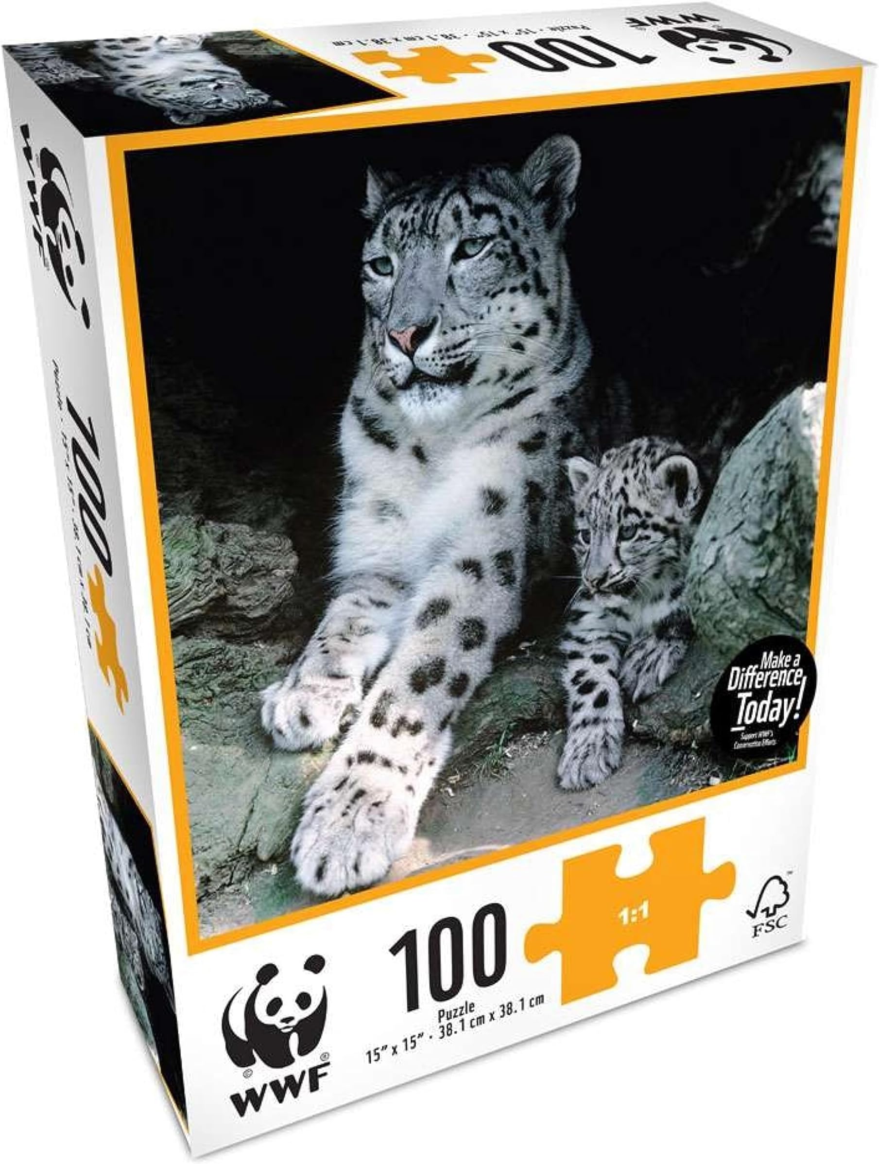 4M WWF101 World Wildlife Fund WWF – Jigsaw Puzzle 100 Pieces – Animals Leopard Family, 101, Multicolour