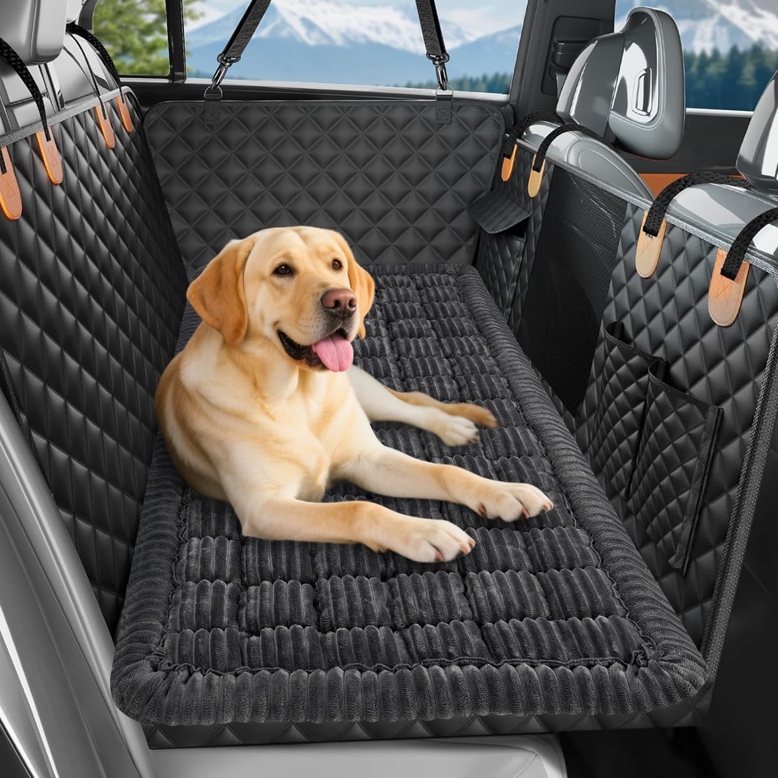 Feestars Dog Bed for Car, Non-Slip Travel Back Seat Pet Bed Mat, Dog Mat for Car Trucks Backseat, Fit for Backseat Extenders and Seat Covers (Dark Grey, 51 x 23.6 inch)