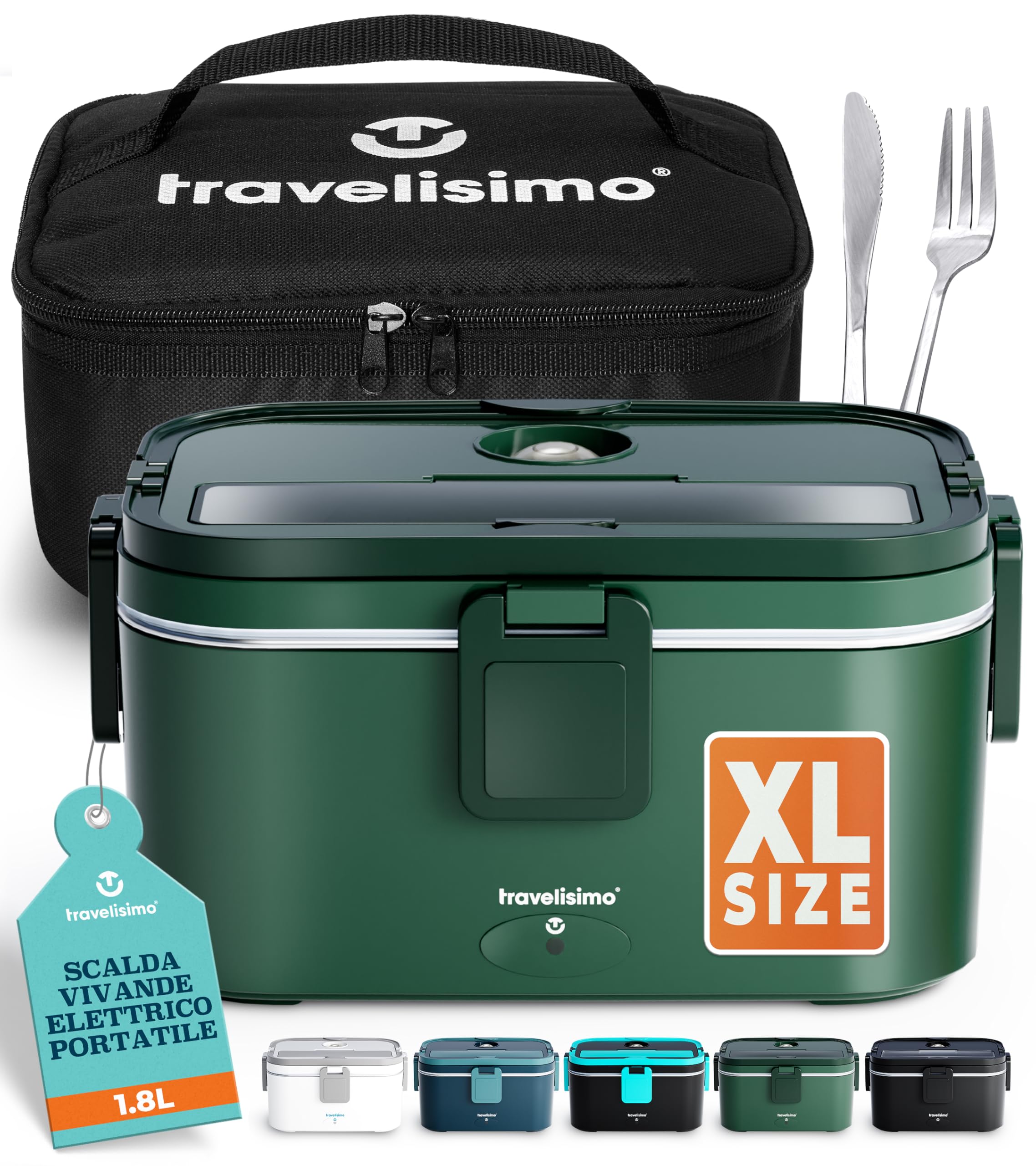 TRAVELISIMO Scaldavivande Elettrico Portatile Extra Grande 1,8L 80W Portapranzo Riscaldabile Portatile, 220V/12V/24V Scalda Vivande Portatile Elettrico per Viaggio e Lavoro, Porta Pranzo Riscaldabile