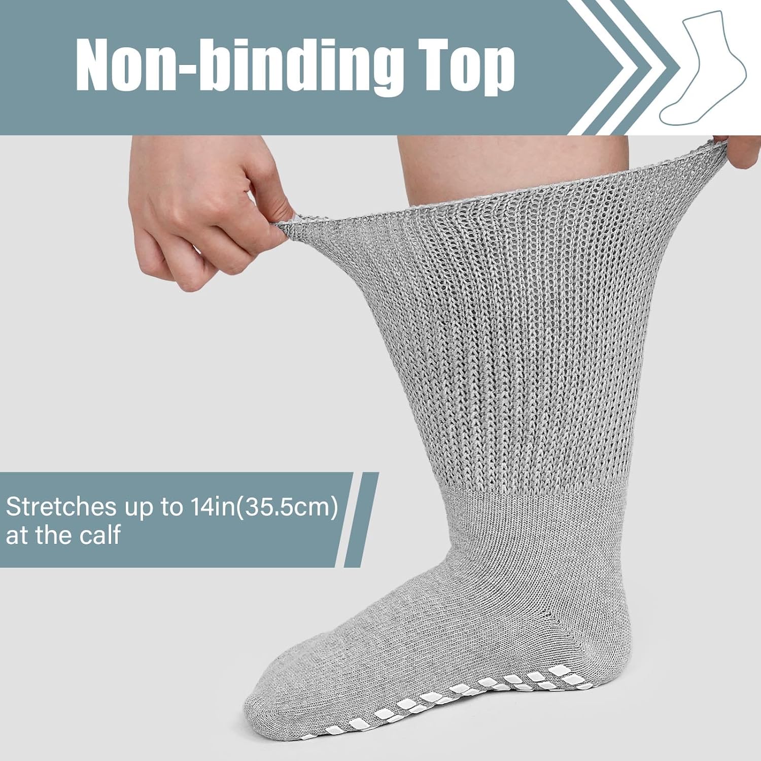 ZAKASA Extra-Wide Socks for Swollen Feet: 3 Pairs Non Slip Diabetic Socks for Men Women with Grips Hospital Edema 9-15 - Image 2