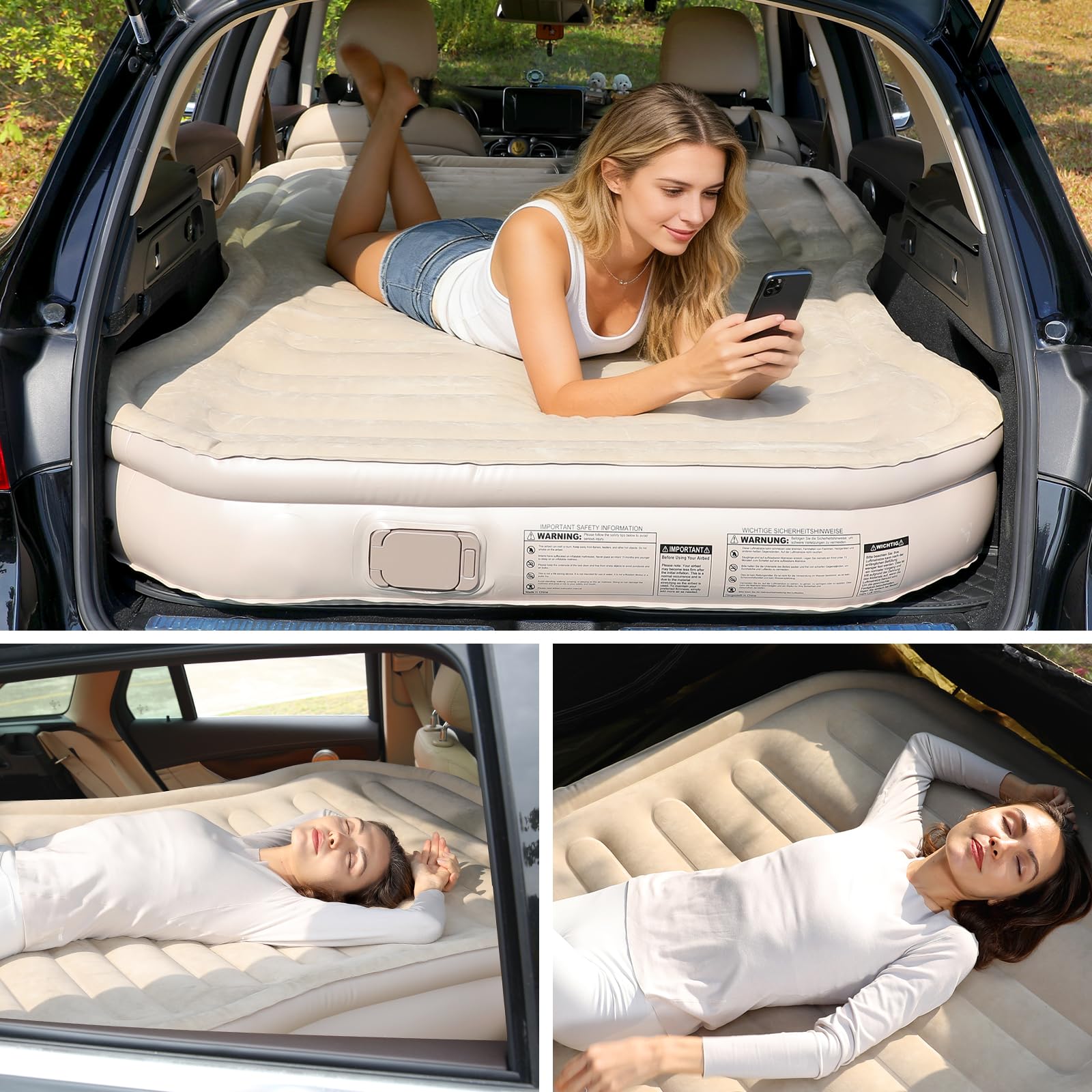Colchón de aire para SUV con bomba integrada, PVC flocado grueso, inflado rápido 90s, cama portátil para camping