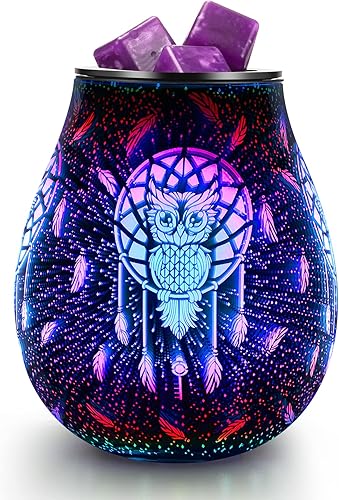 Miniatura 30 de Calentador eléctrico de cera con aroma de alas de ángel 3D con luz LED de 7 colores cambiantes, calefacción PTC, bandeja de silicona extraíble