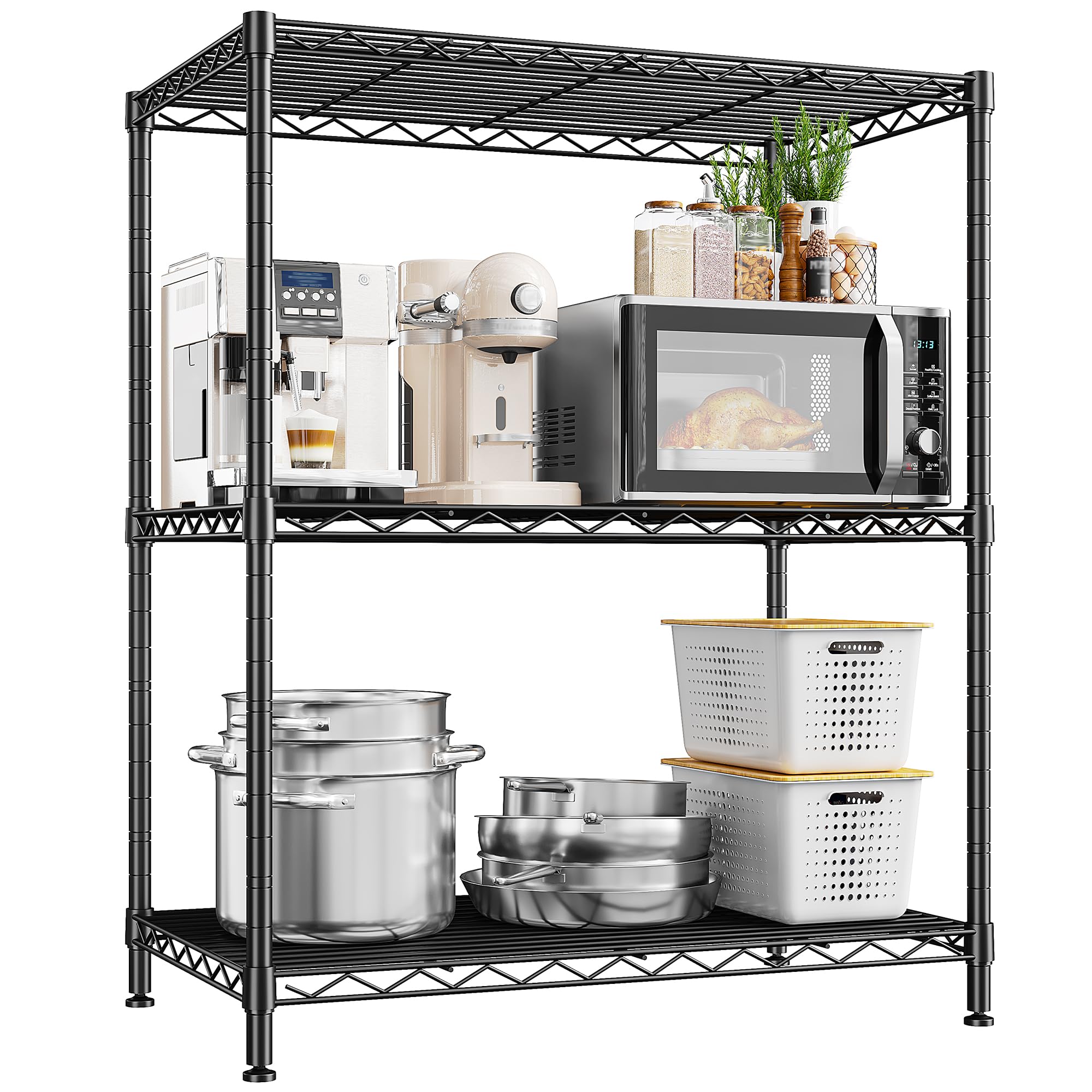 DurayLoly 3-Tier 450LBS Adjustable Wire Shelving Unit for Kitchen, Black