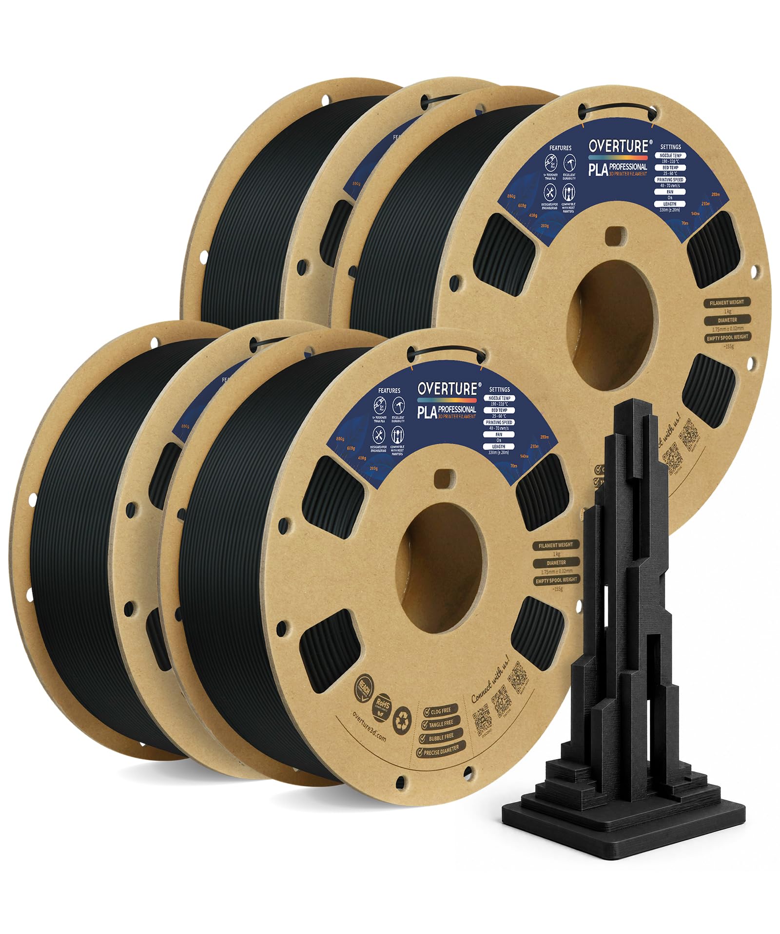 OVERTURE 4KG Bundle PLA Plus (PLA+) 3D Printer Filament 1.75mm | Stronger & More Durable,…