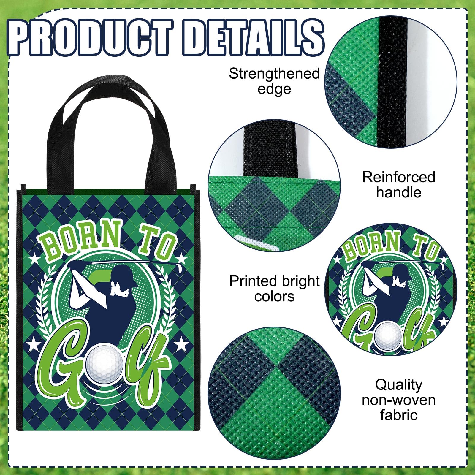 Estune 24 Pcs Golf Party Favor Bags Golf Gift Goodie Bags Treat Candy Non Woven Wrapping with Handles Tote for Sports Birthday Party Supplies Sports Theme Decorations