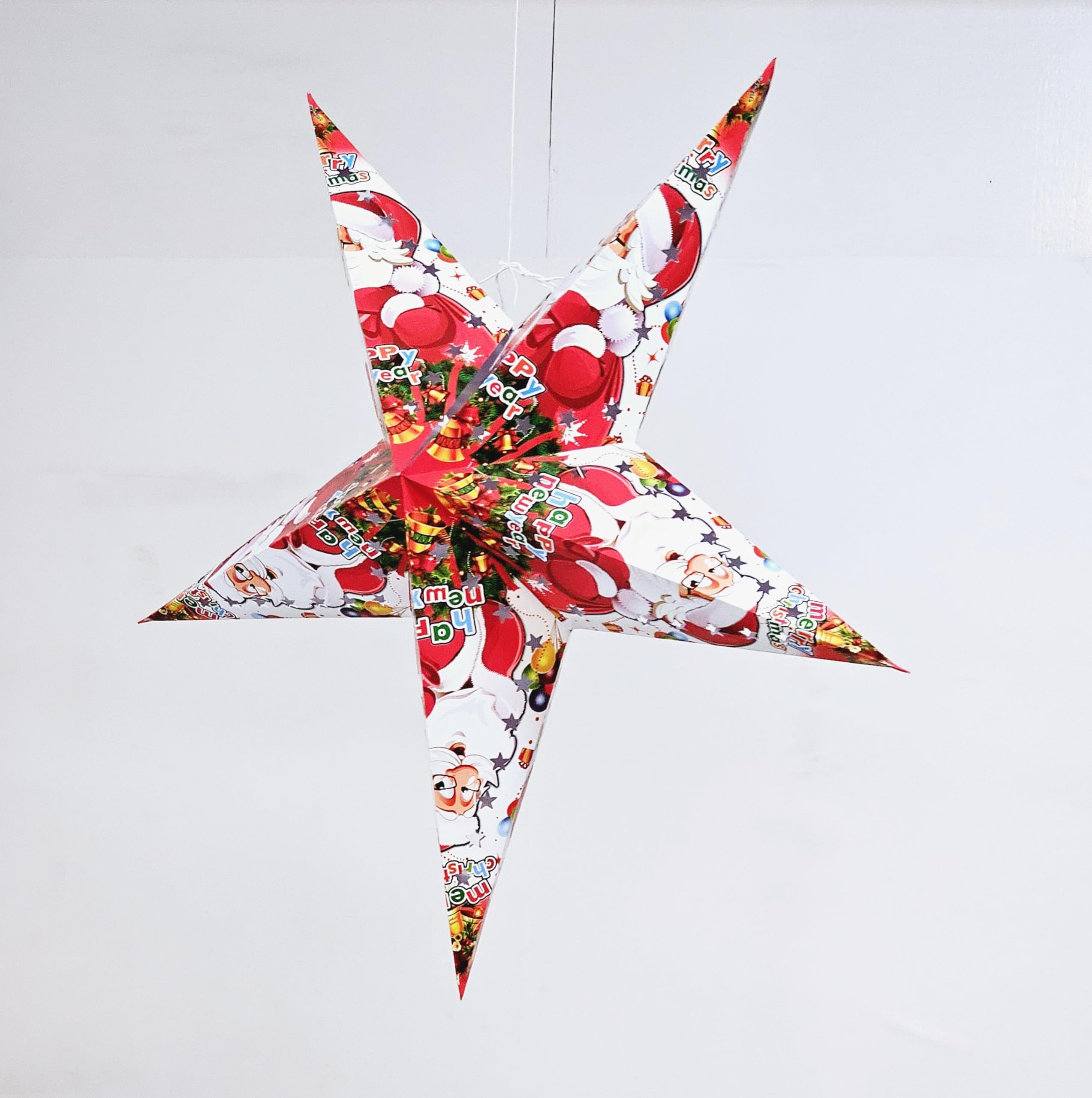 Multicolor Santa Claus Printed Christmas Star/Lantern Hanging Star for Home Diwali| New Year Balcony Decoration Lights Xmas Santa Tree Indoor Outdoor Decor |32"|