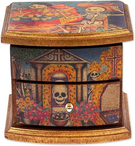 Miniatura 2 de NOVICA Joyero de decoupage del Día de los Muertos, multicolor, "Celebrando el Día de los Muertos"