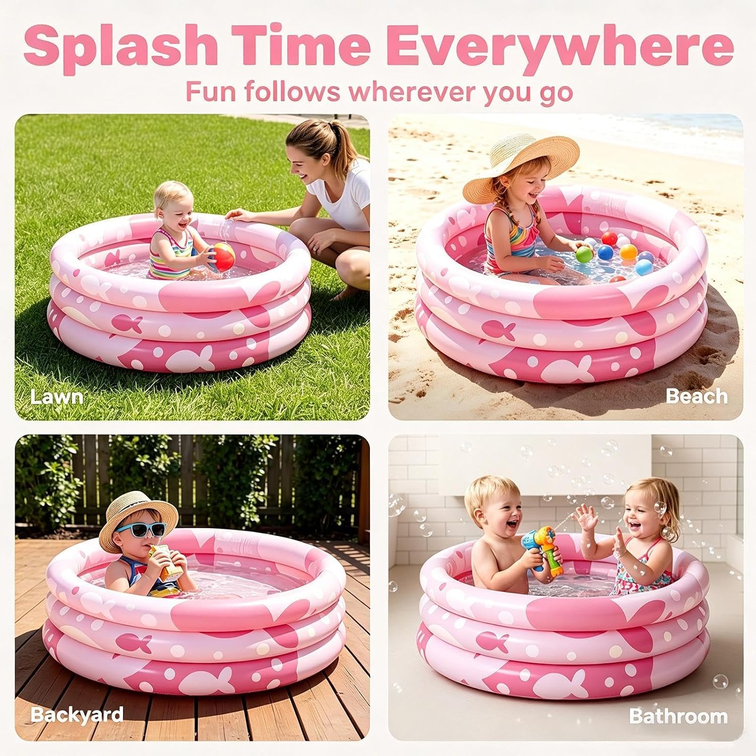 Inflatable Kiddie Pool Puppy Shower Tub | Child Paddling Pool for Boys Girls Backyard Summer Camping Beach Daycare Garden Park Lawn Bathroom