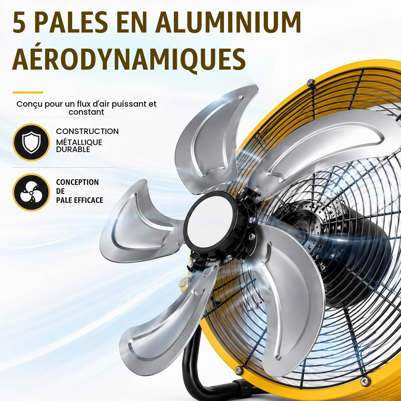 Ventilateur Industriel Tambour, Ventilateur Sol Haute Vitesse Moteur, 3 Vitesses, Pales Aluminium, Grille Sécurité, Circulateur d'air pour Entrepôt, Atelier, Usine, Commercial