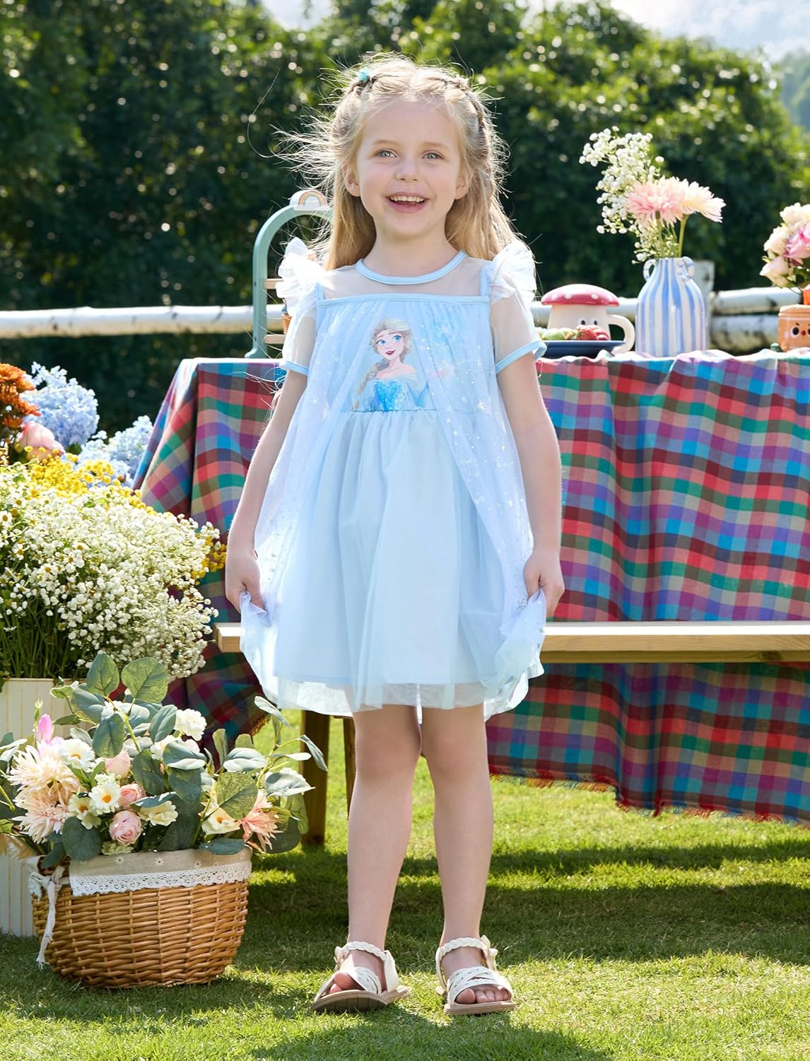 Disney Frozen Elsa Minnie Princess Winnie Girl Dress Ruffle Short Sleeve Tulle Skirt Summer Clothes Kids Outfit Baby/Toddler - Image 2