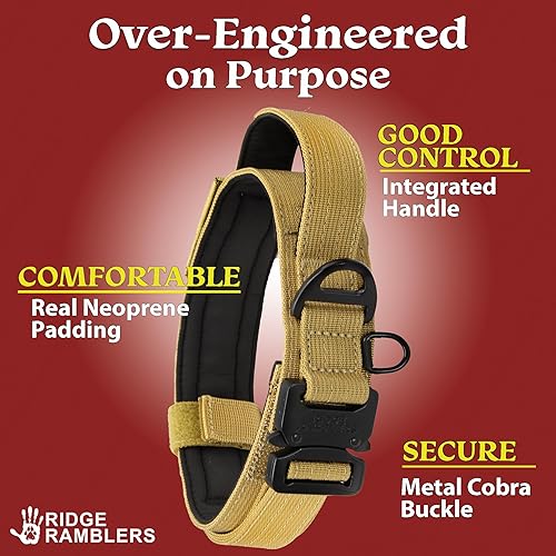 Miniatura 3 de Ridge Ramblers - Collar táctico avanzado para perro con asa - Collar de perro resistente fabricado con herrajes metálicos ligeros y acolchado de
