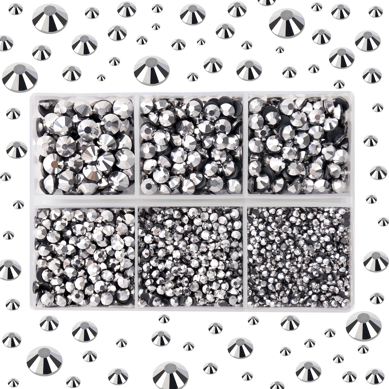 ULGAI 4000 Pieces Hotfix Rhinestones, Hot Fix Glass Flatback Rhinestones, Iron On Rhinestones Round Crystal Gems Stones for DIY Crafts (Silver, SS 6 10 16 20 30)