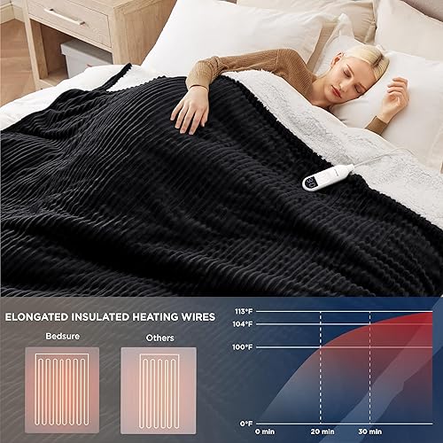 Miniatura 5 de Bedsure Manta térmica eléctrica individual  franela suave acanalada, manta eléctrica de calentamiento rápido con 6 niveles de calefacción y 10