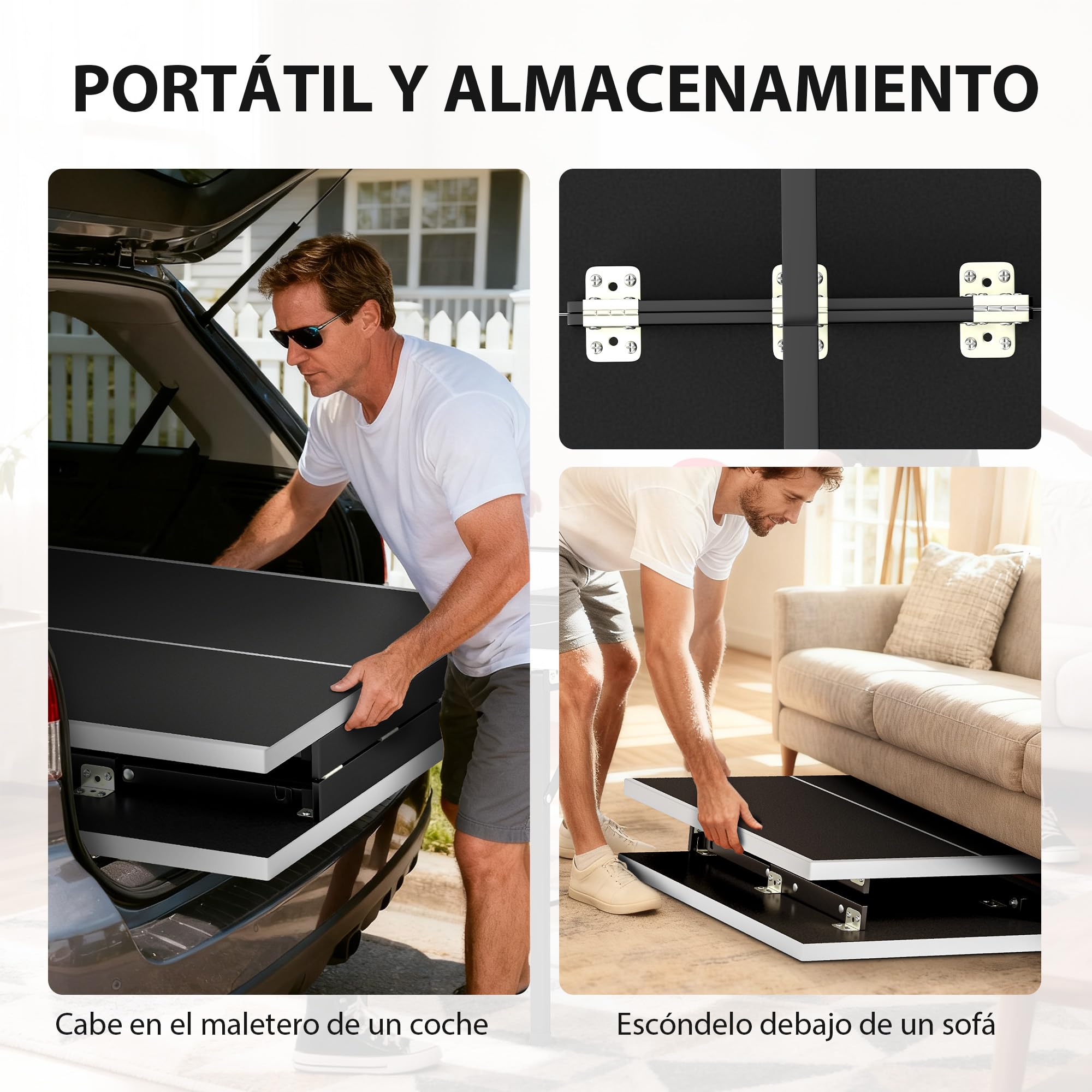 SPORTNOW Mini Mesa de Ping Pong Plegable 152x76x70 cm, Exterior con Red, 2 Raquetas y 3 Pelotas, Negro
