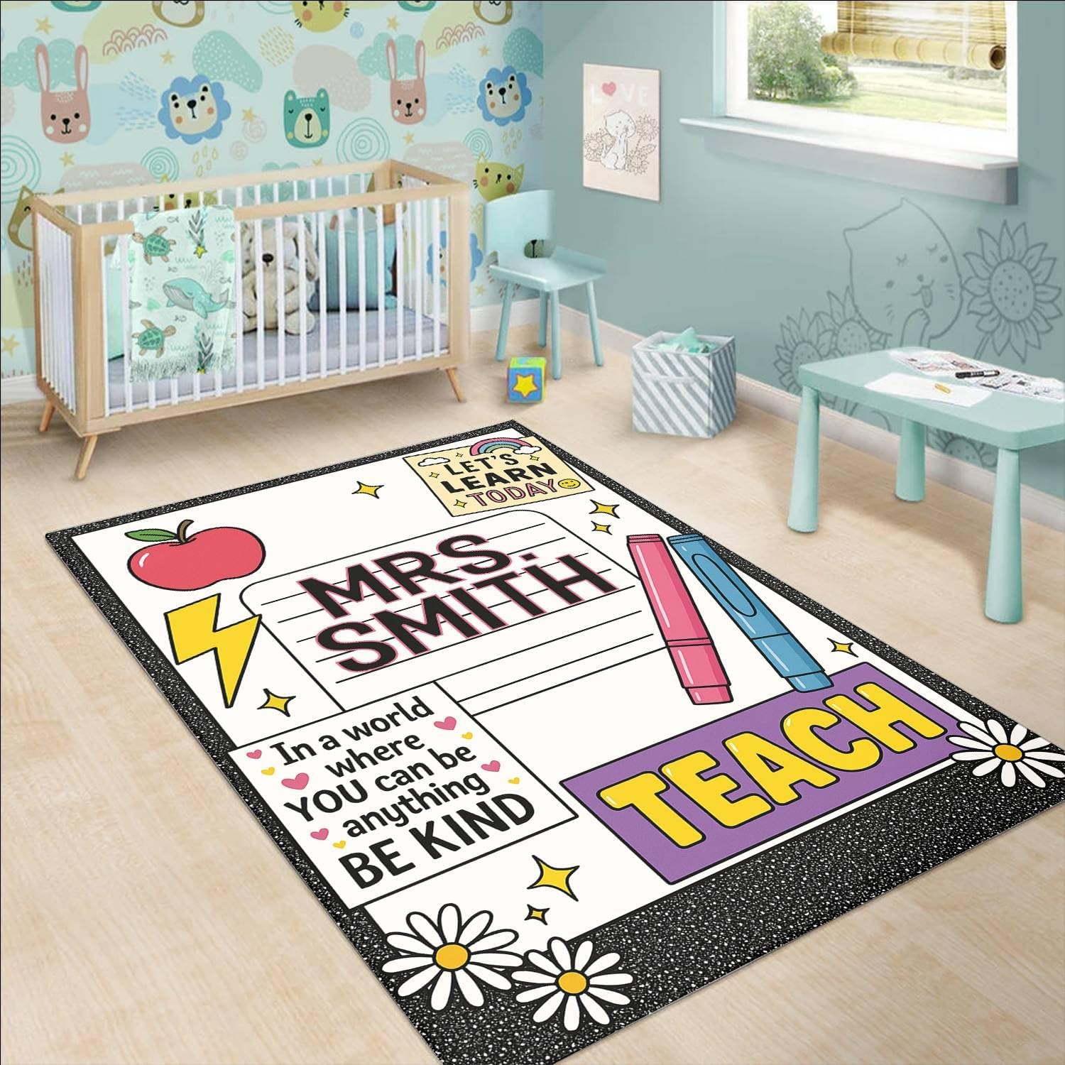 Feeling Rug for Classroom - Pastel Classroom Carpets Elementary Mental Health Rugs for Kids Room Nursery School Decor Washable Lovely Emotions Area Rugs Soft Non-Slip