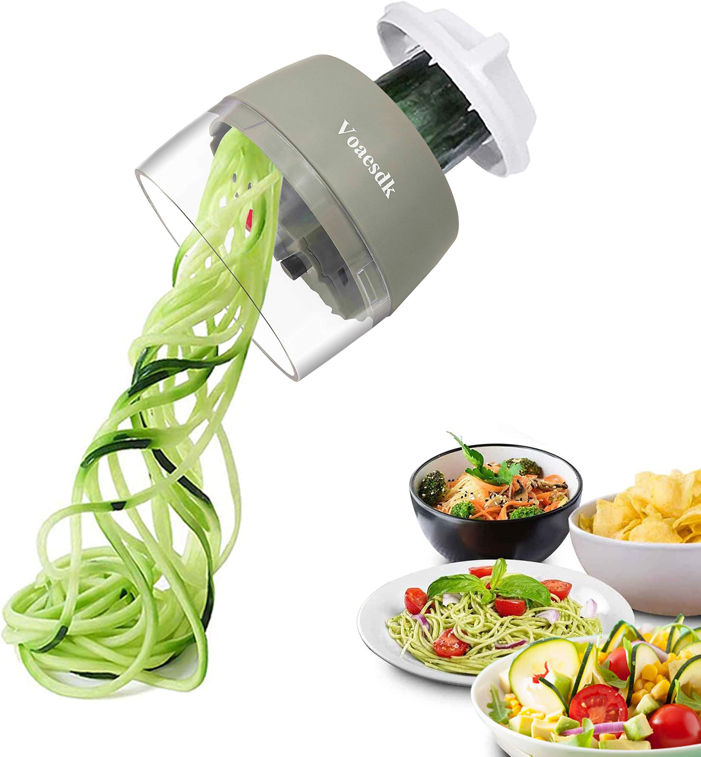 Handheld Spiralizer Vegetable Slicer,4 in 1 Heavy Duty Veggie Spiralizer Zucchini Spaghetti Maker,Vegatable Spiral Slicer for Salad,Carrot,Fruit,Cucumber,Zucchini,Onion Noodle Maker (Gray)
