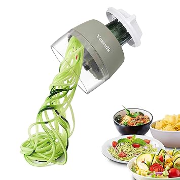 Handheld Spiralizer Vegetable Slicer,4 in 1 Heavy Duty Veggie Spiralizer Zucchini Spaghetti Maker,Vegatable Spiral Slicer for Salad,Carrot,Fruit,Cucumber,Zucchini,Onion Noodle Maker (Gray)
