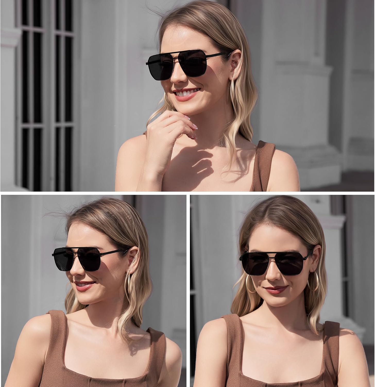 Retro Oversized Square Polarized Sunglasses for Women UV400 Protection