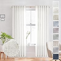 Vista 43 de Cortinas de lino blanco con pestaña trasera de 108 pulgadas de largo, 2 paneles para sala de estar, cortinas de estilo rústico bohemias, filtro