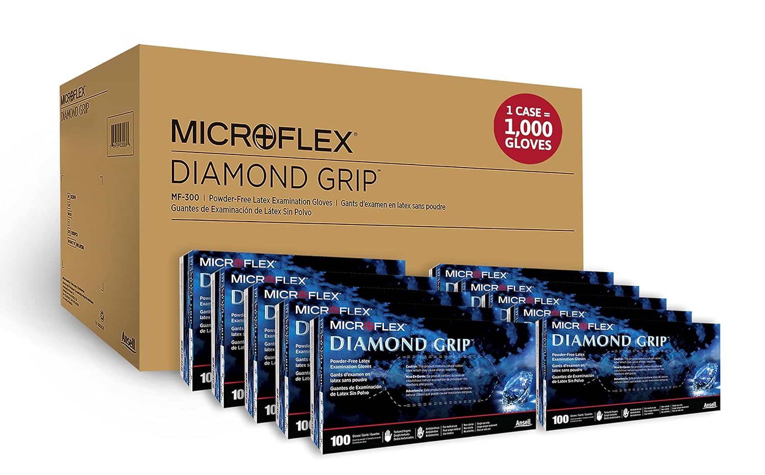 Ansell Microflex Diamond Grip MF-300 Disposable Latex Gloves for Automotive, Machinery Industries & Tub O Towels TW90 Heavy-Duty 10" x 12" Size Multi-Surface Cleaning Wipes, 90 Count Per Canister