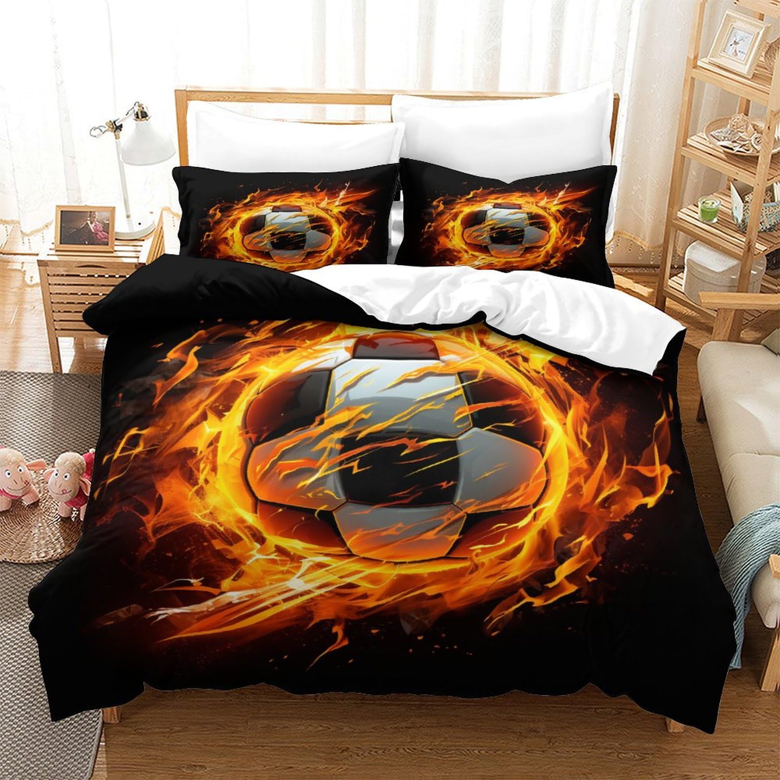 Housse de couette zippée football 140x200 cm anti-acarien lit enfant
