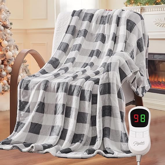 Homemate Electric Blanket Heated Throw - 50“x60“ Ultra Soft Cozy Flannel Heating Blanket with 10 Fast Heat Levels 8 Hours Auto Off Over-Heated Protection ETL Certification Keep Warm in Home Office