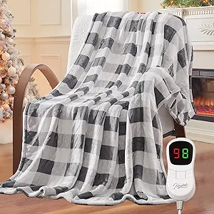 Homemate Electric Blanket Heated Throw - 50“x60“ Ultra Soft Cozy Flannel Heating Blanket with 10 Fast Heat Levels 8 Hours Auto Off Over-Heated Protection ETL Certification Keep Warm in Home Office