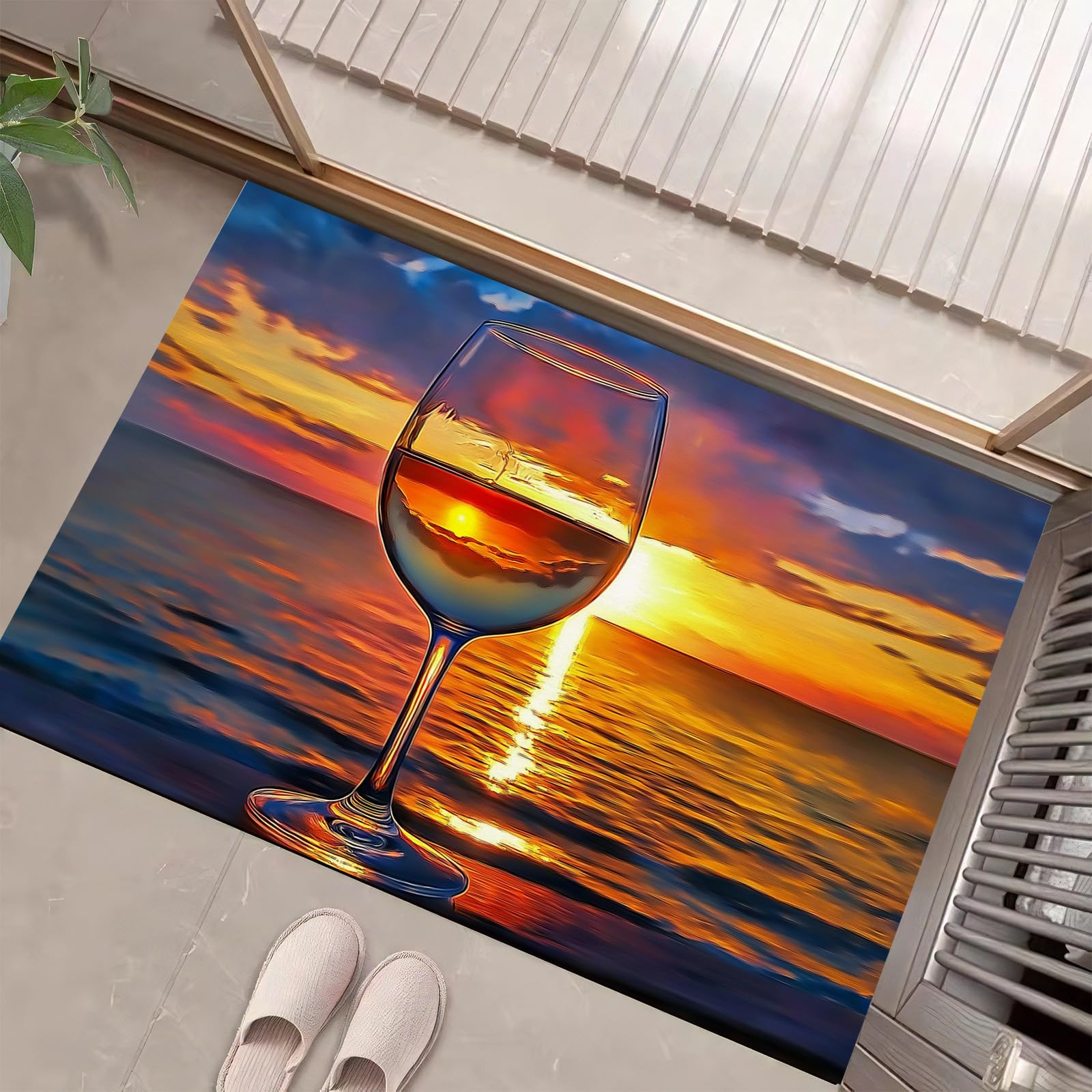 Tapis d'entrée sunset verre à vin pour un couloir chaleureux