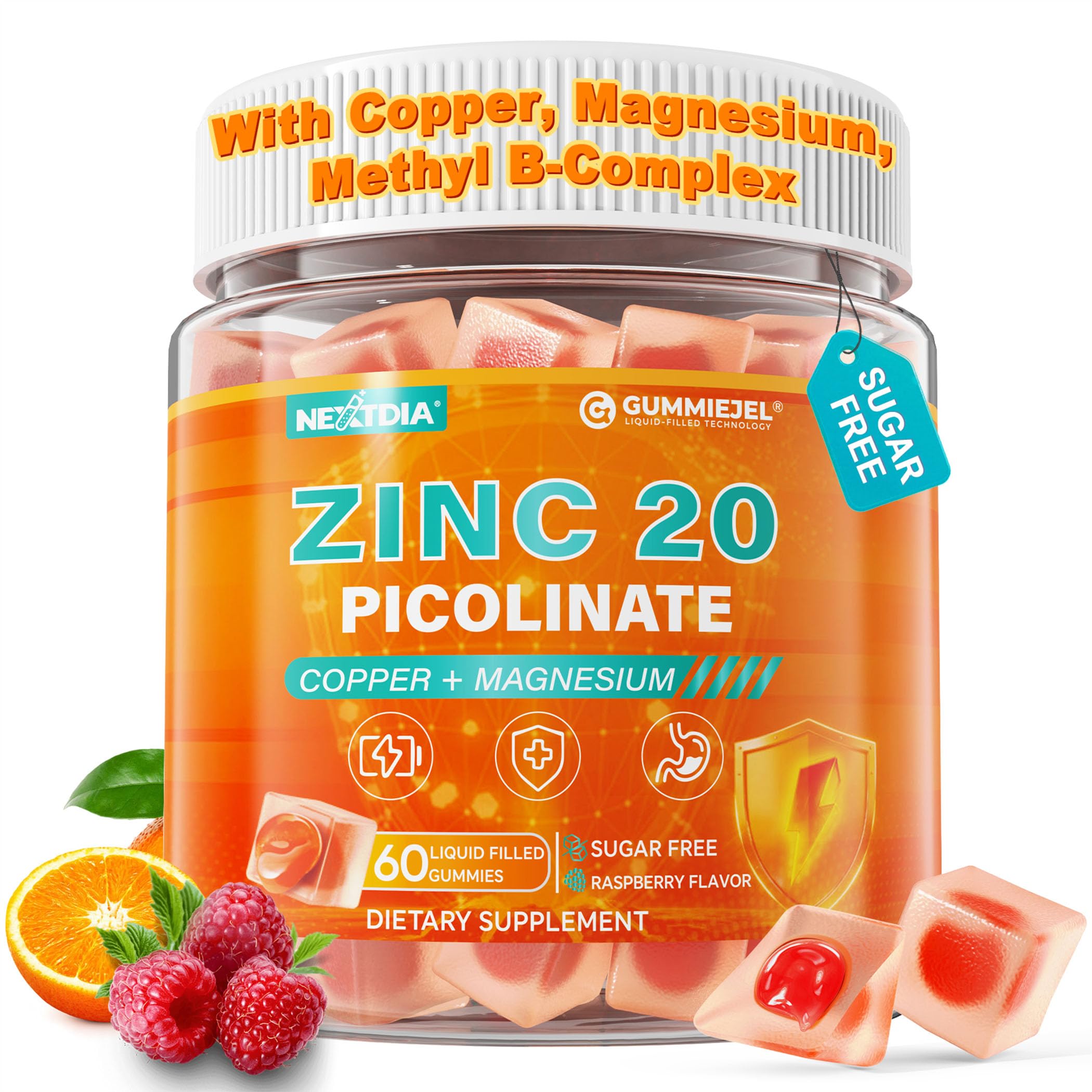 Zinc Picolinate Gummies Copper Bisglycinate Supplements for Women Men, 60Ct 60 Count (Pack of 1)