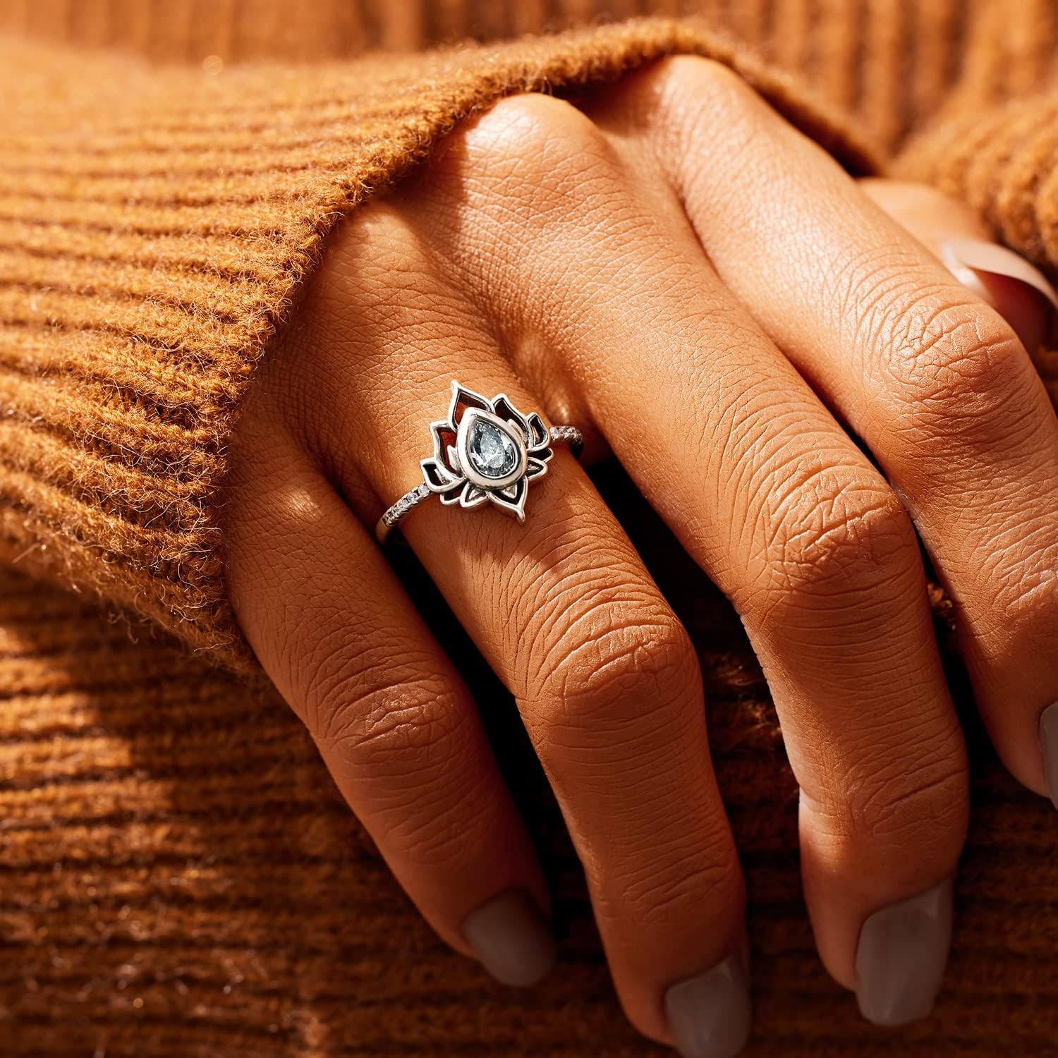 STORYJEWELLERY Lotus Promise Ring for Women, Silver Lotus Flower Ring, Empowering Dainty Ring for Girls, Jewelry Gifts for Women - Image 2