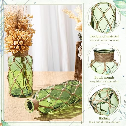 Vista 5 de Chuangdi TSITP - Juego de 2 jarrones de cristal costeros para flores, florero con cuerda bohemia, frasco pequeño de cristal de mar, botella de playa