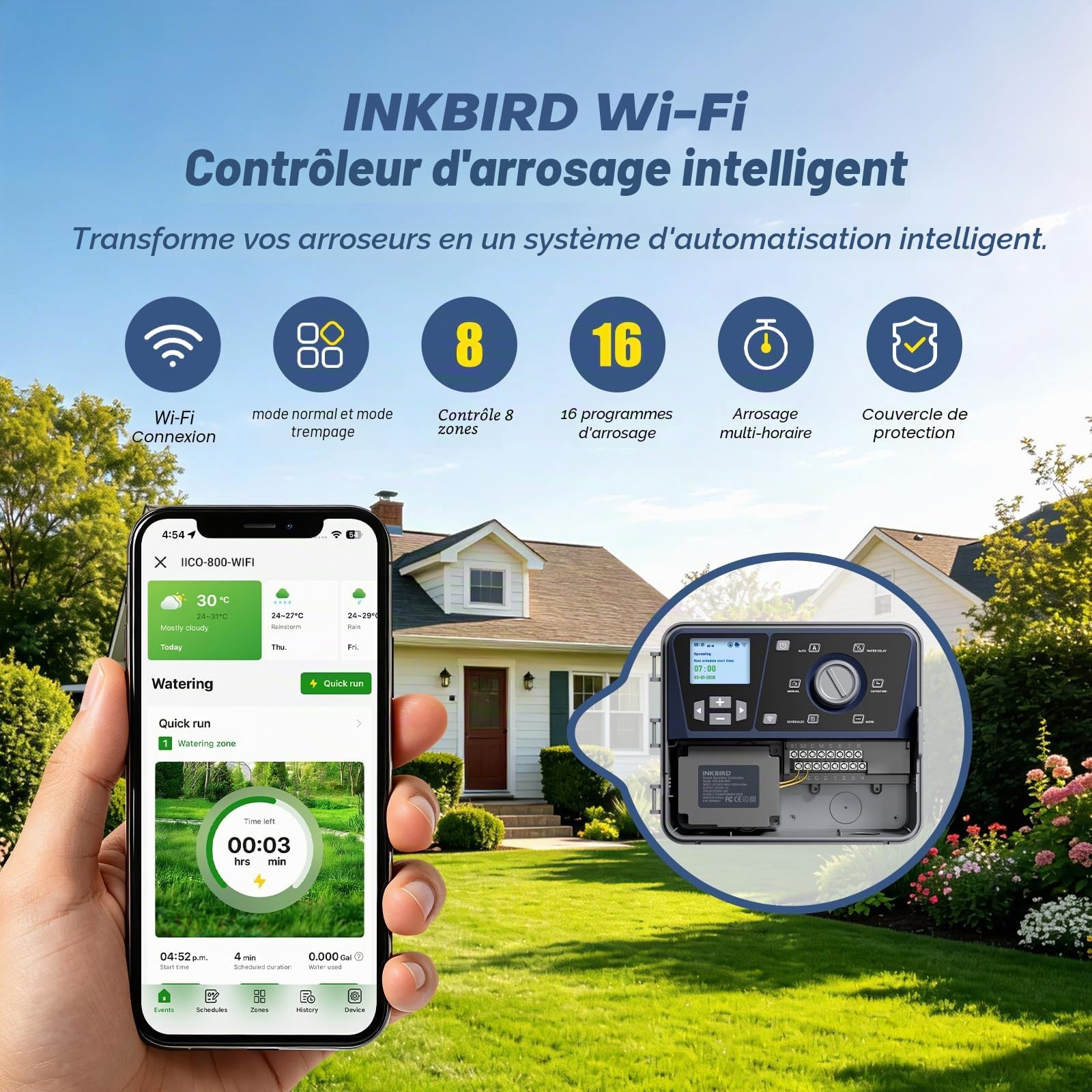 Inkbird Programmateur Arrosage Connecté WiFi, 8 Voies, Boîte de Protection