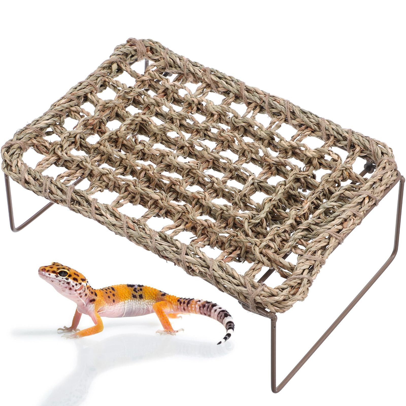 Hamac Tissé pour Reptiles Dragon Barbu Lit Suspendu Herbe et Fer 2pcs