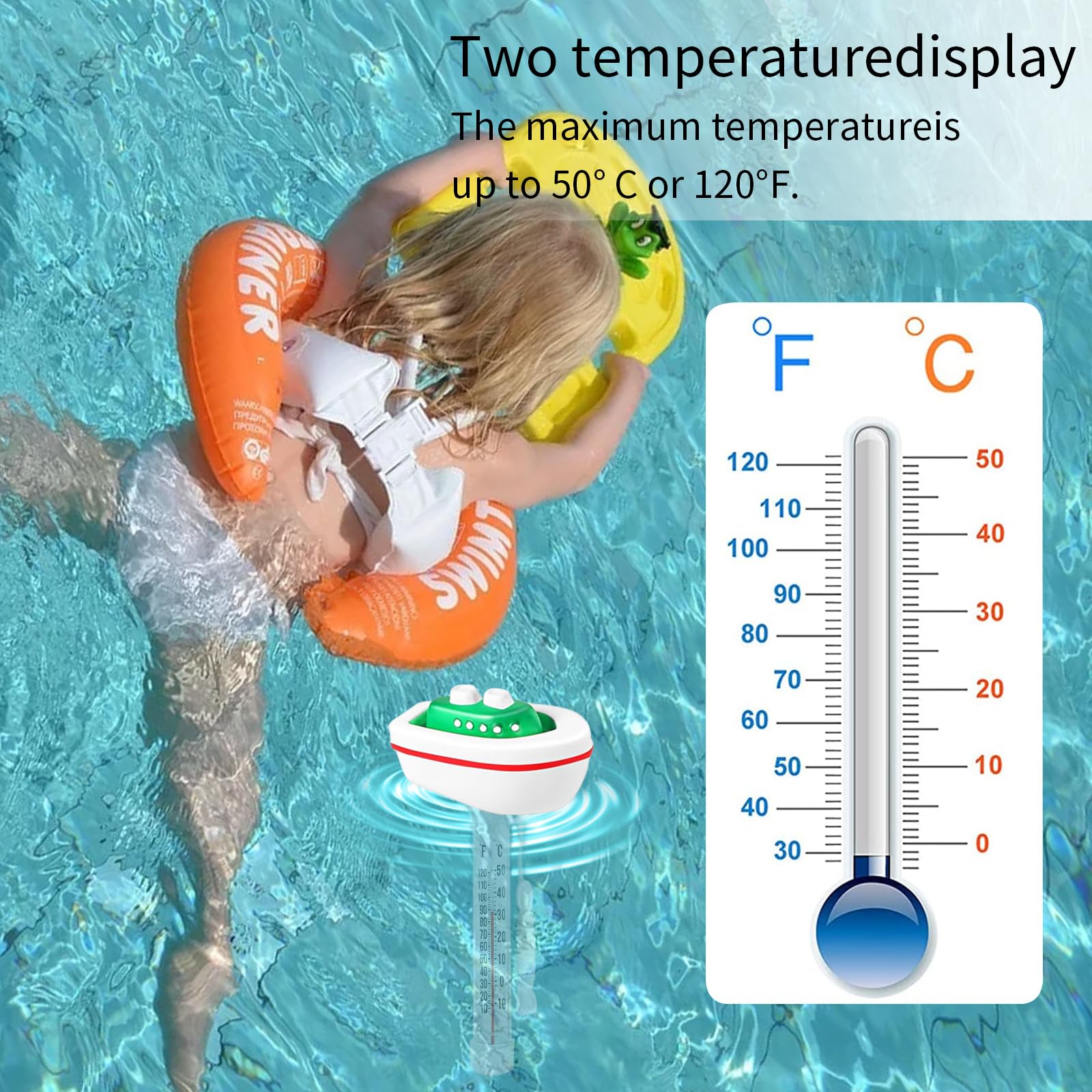 Poolthermometer, Pool Thermometer, Wasserthermometer, Poolthermometer Schwimmend,Badethermometer mit Seil,Thermometer Wasser Leicht Ablesbar,Wassertemperatur Wasserthermometer für Pools Wanne und Spas