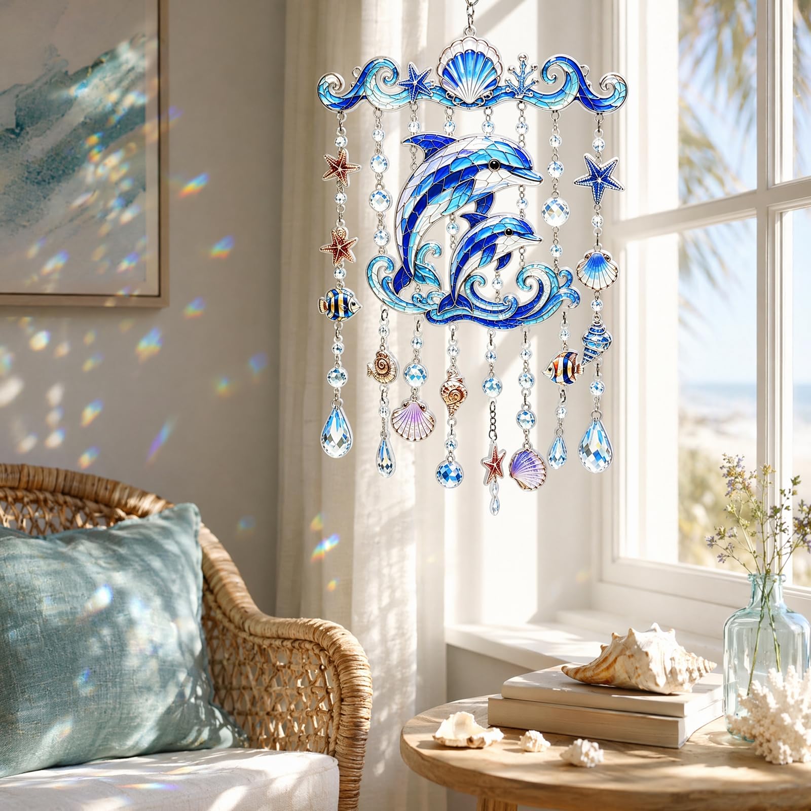 Style B Crystal Bead Hanging Ocean Wind Chime Whale Turtle Dolphin