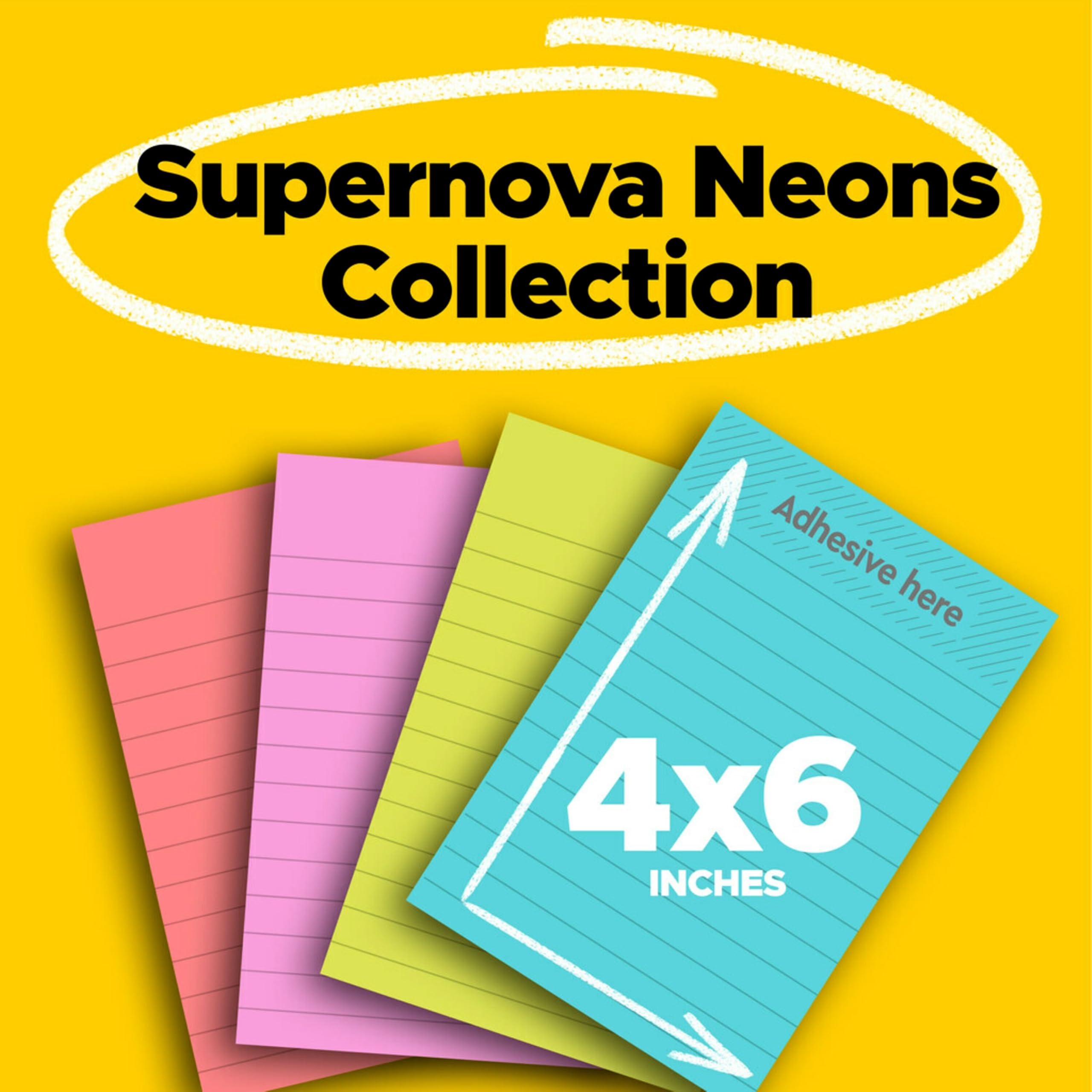 Post-It Super Sticky Notes, 4 in x 6 in, Marrakesh Collection, Lined, 4 Pads/Pack Verde, Porpora, Rosso 45fogli Pouch autoadesiva