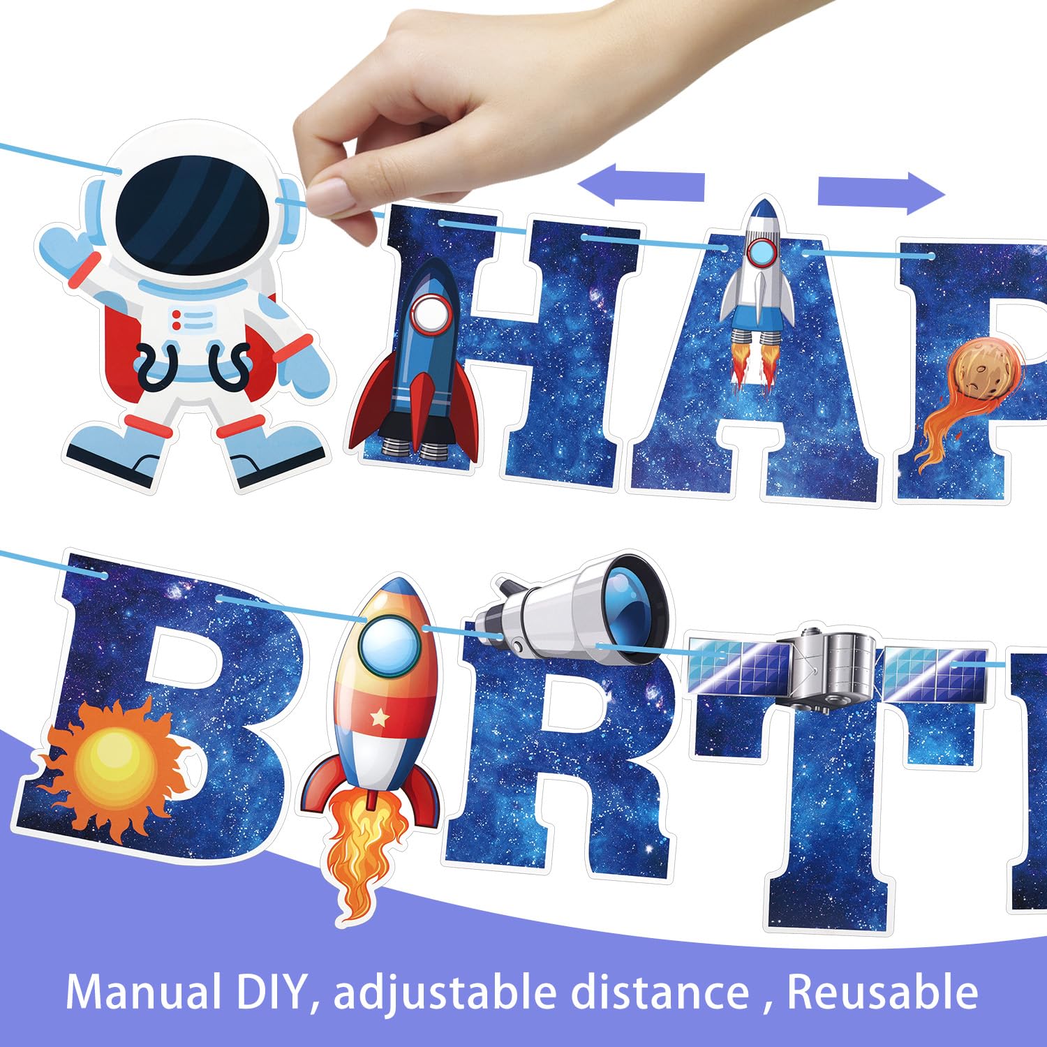 Striscione Compleanno A Tema Spaziale Con Astronauta – Decorazioni Per Festa Di Compleanno Bambini E Adulti - 5