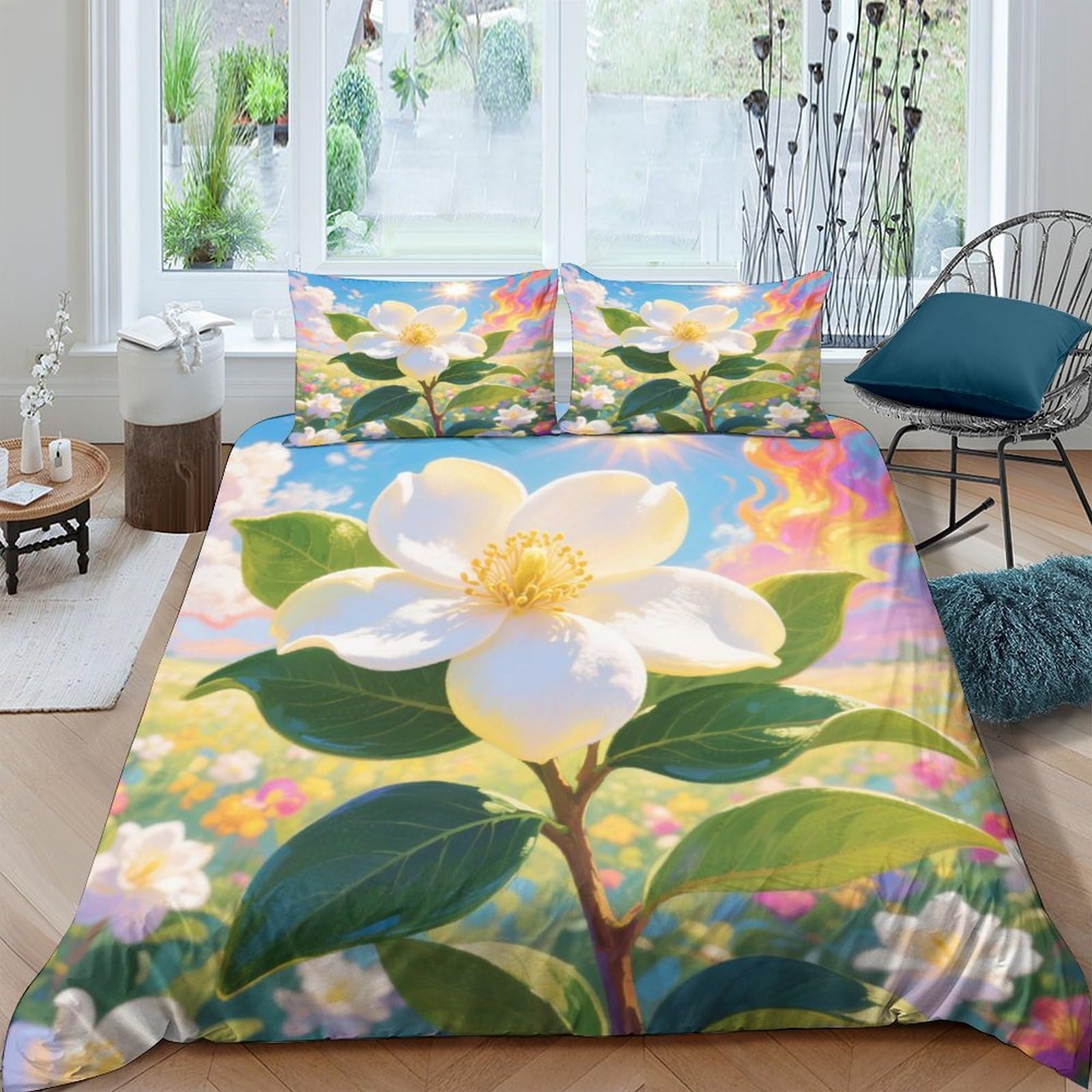 Housse de couette microfibre douce Gardenie 3D avec fermeture éclair
