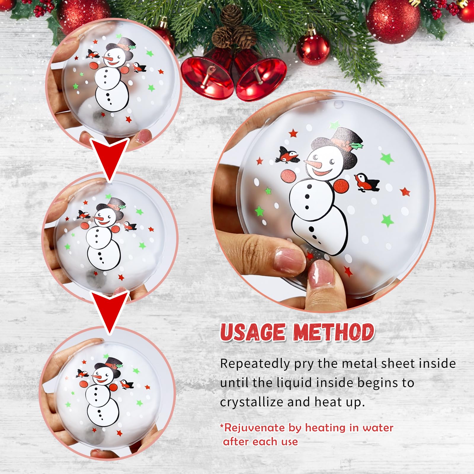Scaldamani Riutilizzabile, 4 Pezzi Scaldamani Natalizi, Scaldatasche Tascabili per Bambini, Mini Riscalda Mani Gel Portatile Scaldini Mano per Fredde Giornate Invernali, Viaggi, Campeggio, Ufficio