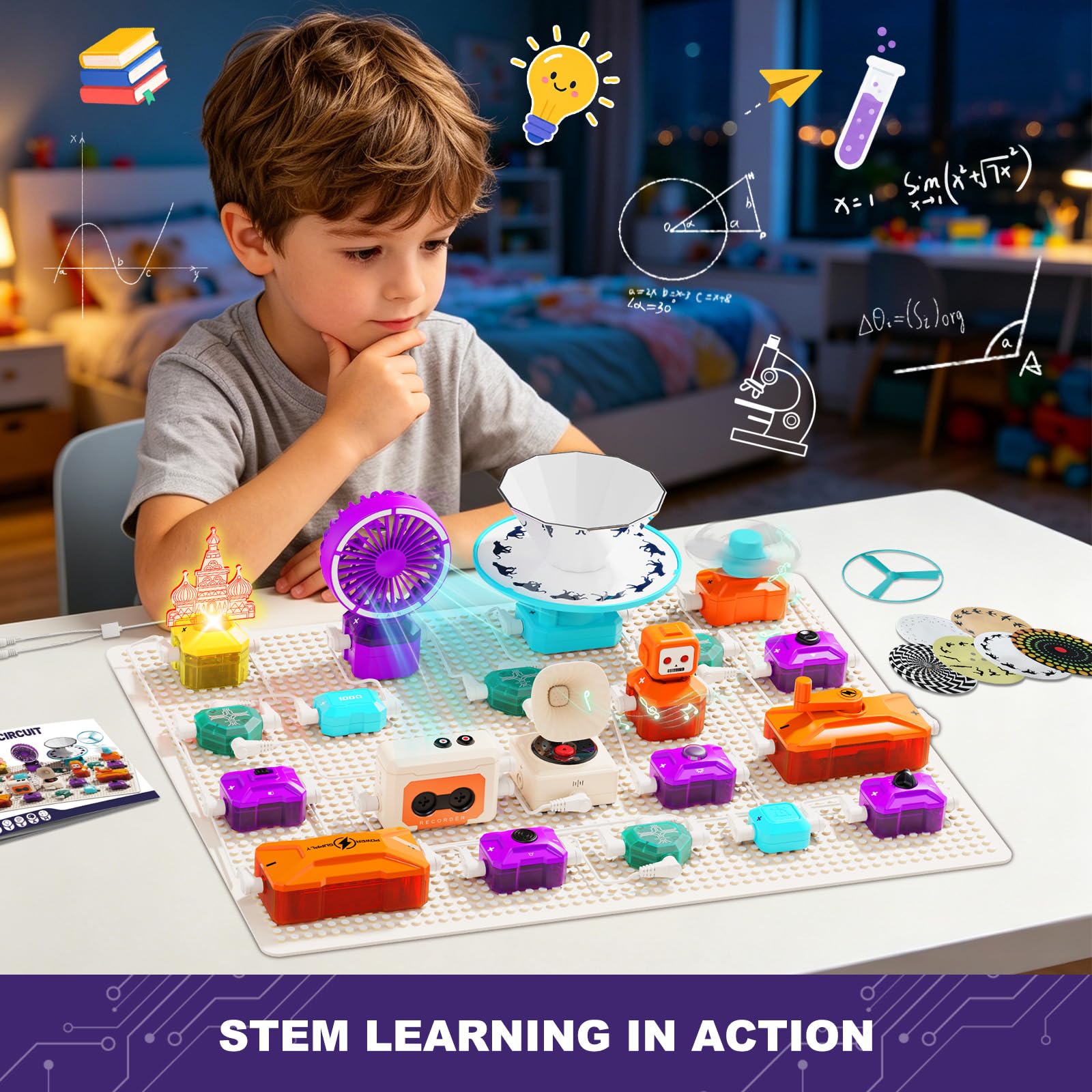 VATOS Circuito científico para niños, kit de exploración electrónica de 68 piezas con más de 450 proyectos, imagen rotacional, grabación y reproducción de sonido, juguete educativo STEM para niños y