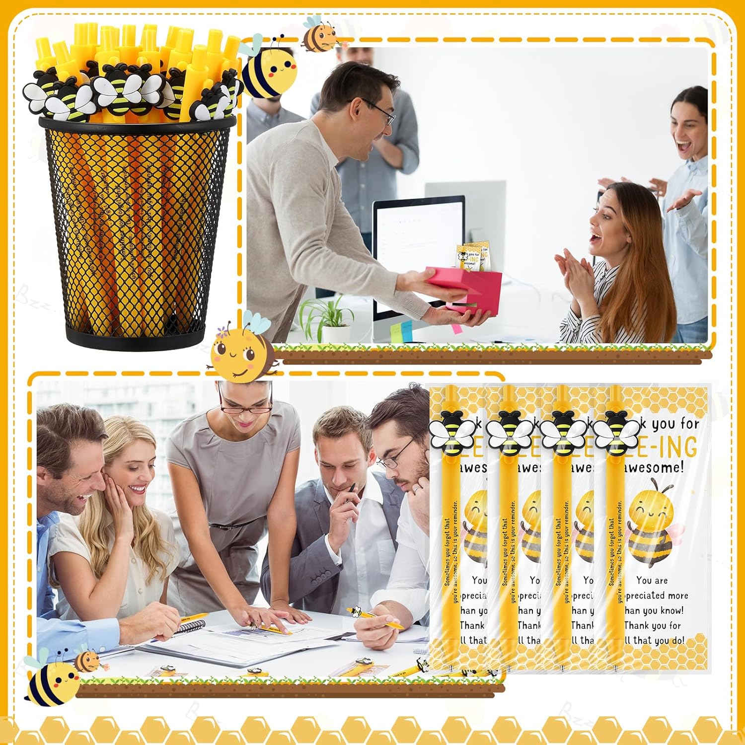 Qilery 50 Sets Bee Theme Pen Favor Bulk – Thank You for Bee-ing Awesome Employee Volunteer Teacher Nurse Gifts for Lab Week & Lunch Hero Appreciation (Sometimes You)