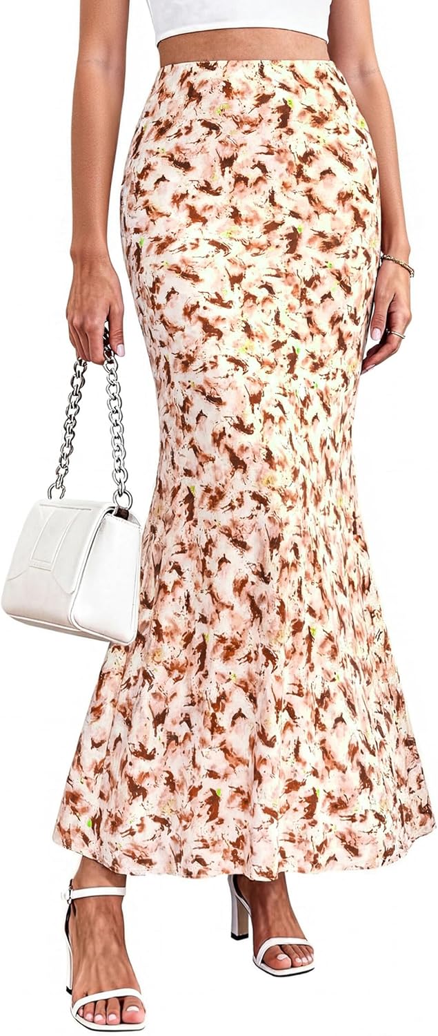 PRETTYGARDEN Women's Maxi Skirt 2026 Summer Flowy Polka Dot Floral High Waisted Mermaid Office Work Spring Long Slip Skirts